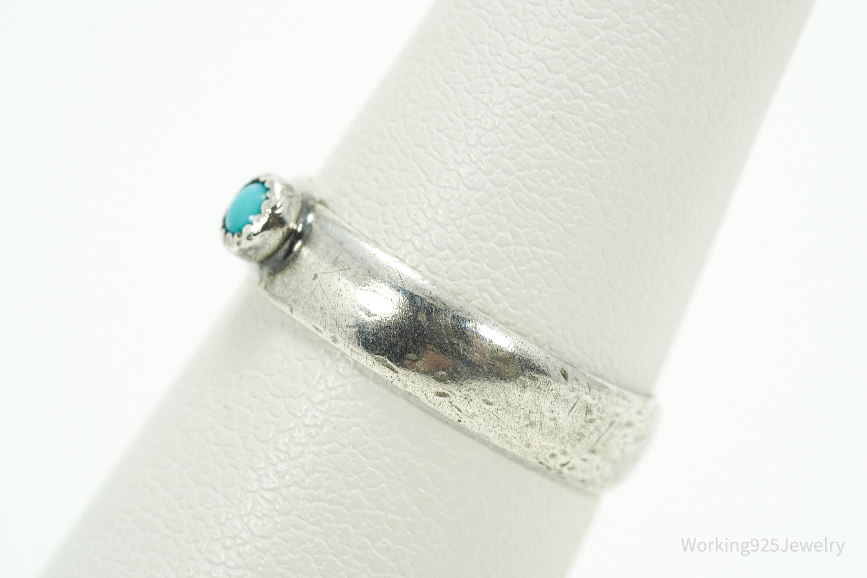 Vintage Native American Turquoise Silver Band Ring - Size 6