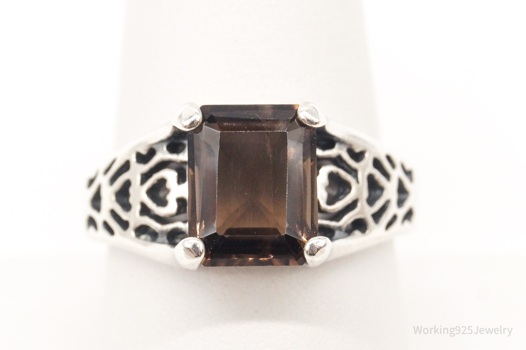 Vintage Smoky Topaz Sterling Silver Ring - Size 8.75