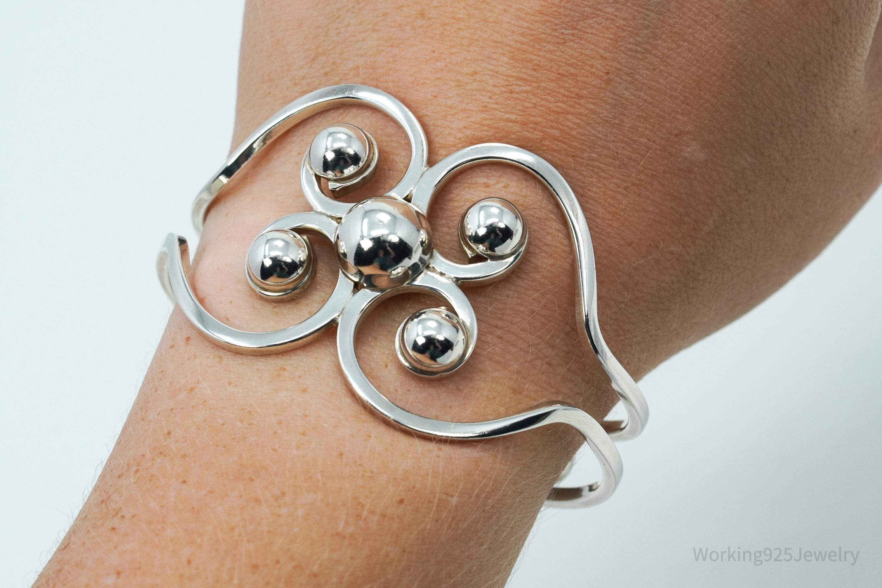 Vintage Mexico Modernist Sterling Silver Bracelet - 6 5/8"