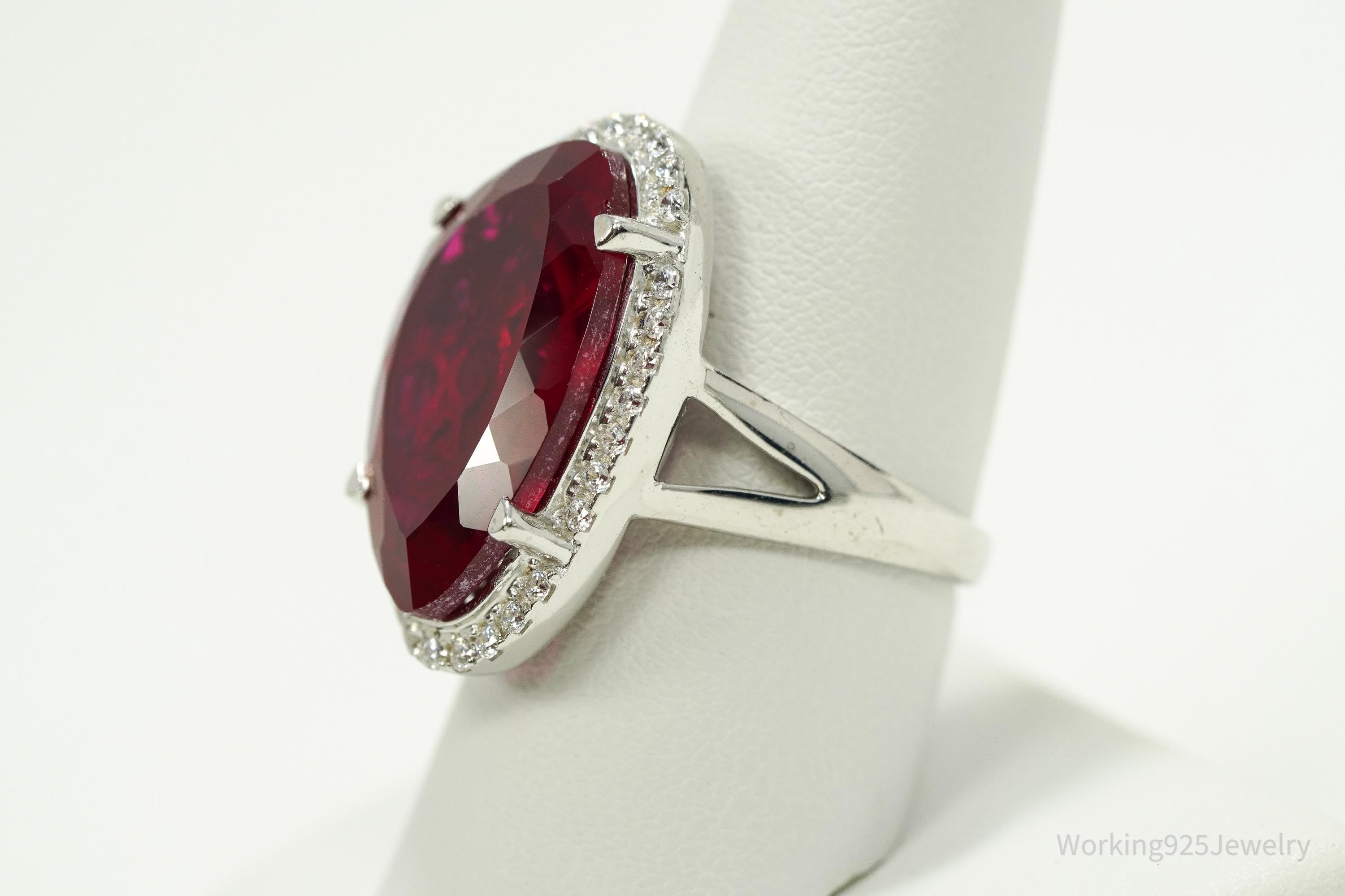 Designer Lab Ruby & Cubic Zirconia Sterling Silver Ring - Size 9