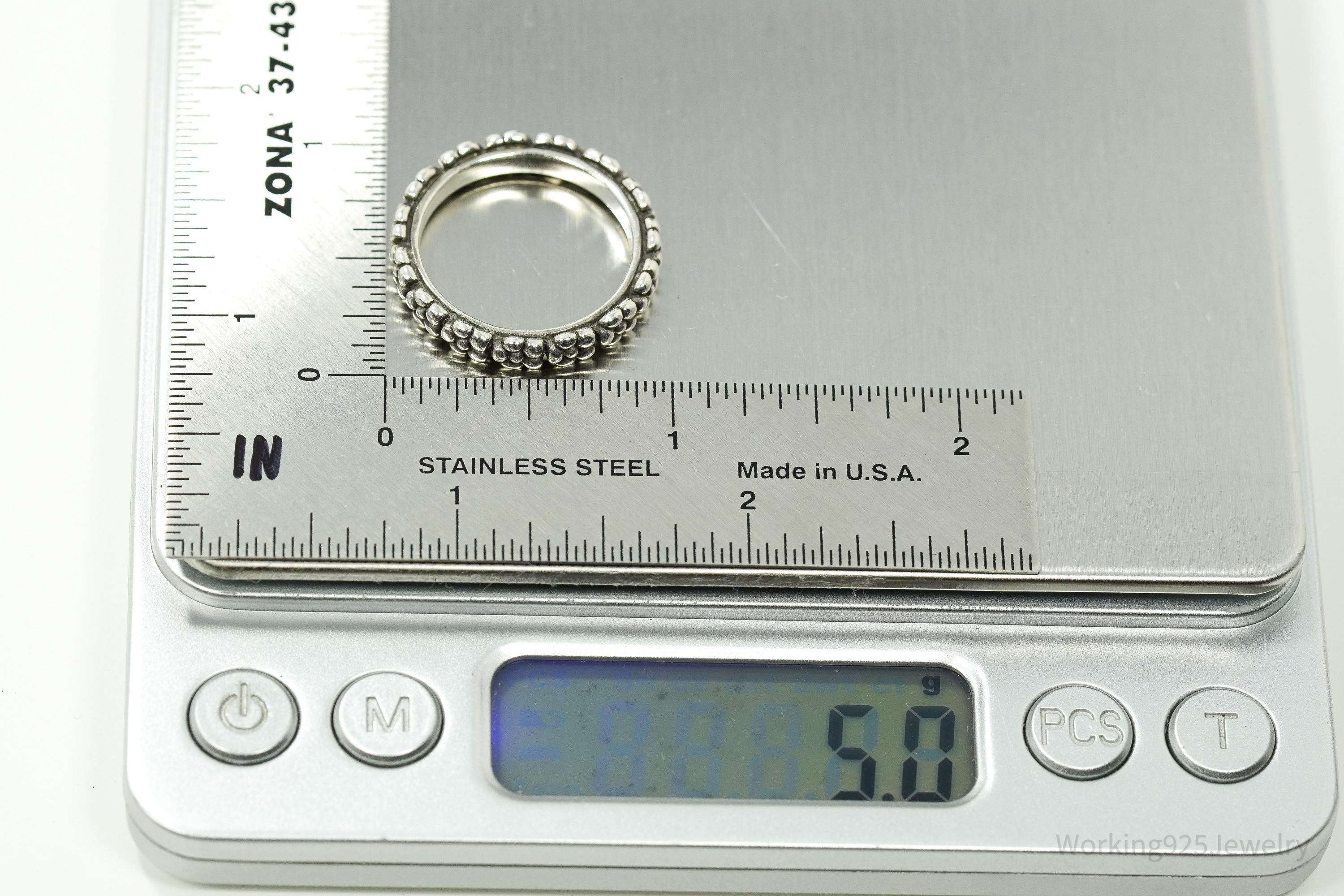 Vintage Flowers Pattern Sterling Silver Band Ring - Size 8.75
