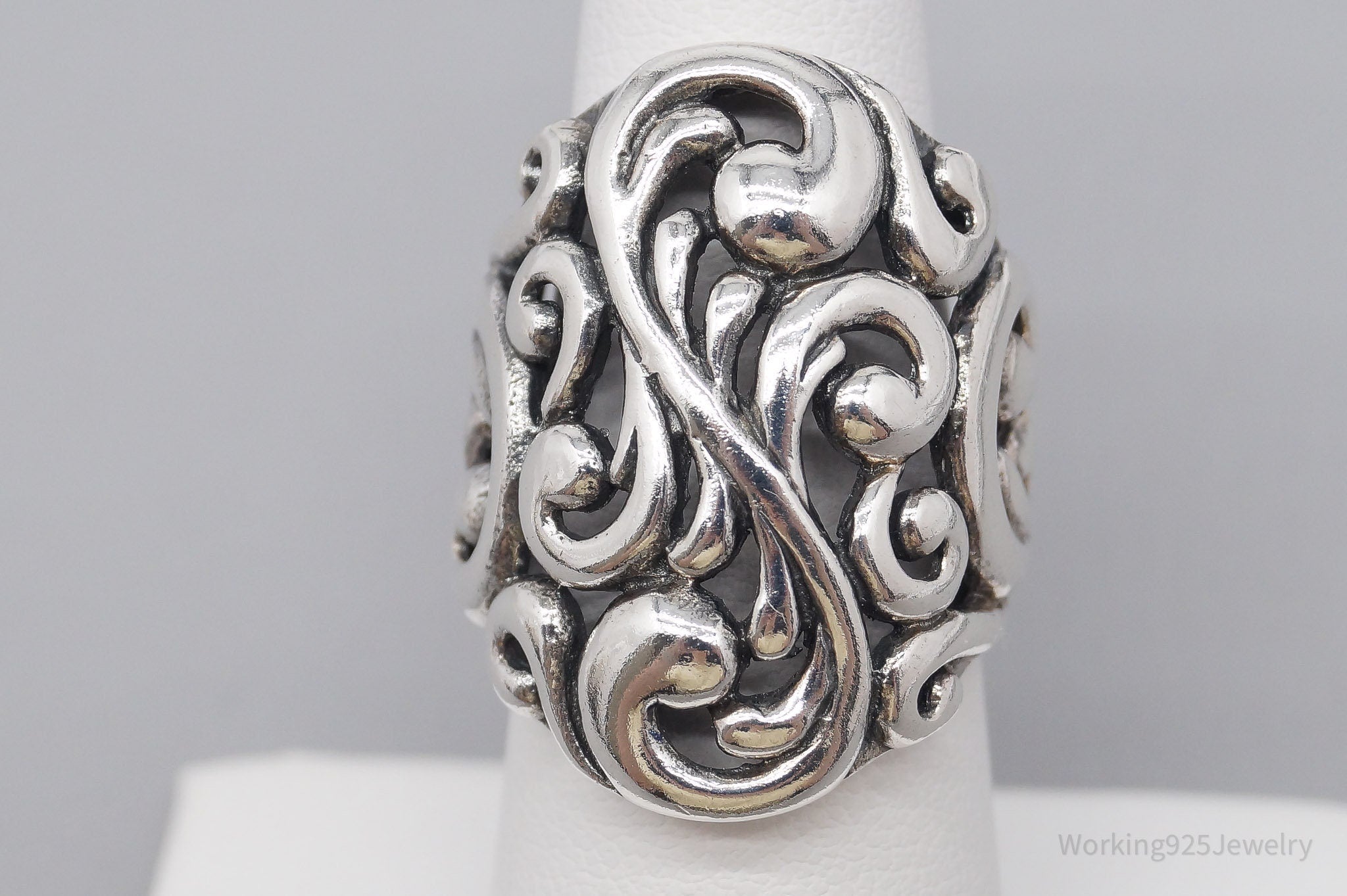 Vintage Puffy Swirls & Scrolls Sterling Silver Ring - Size 6.5