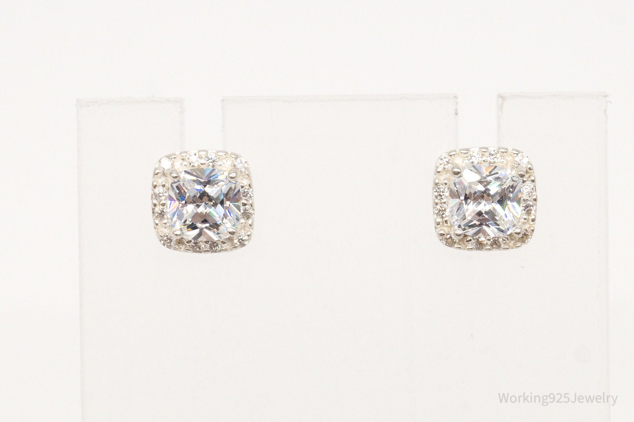 Vintage Large Cubic Zirconia Sterling Silver Stud Post Earrings