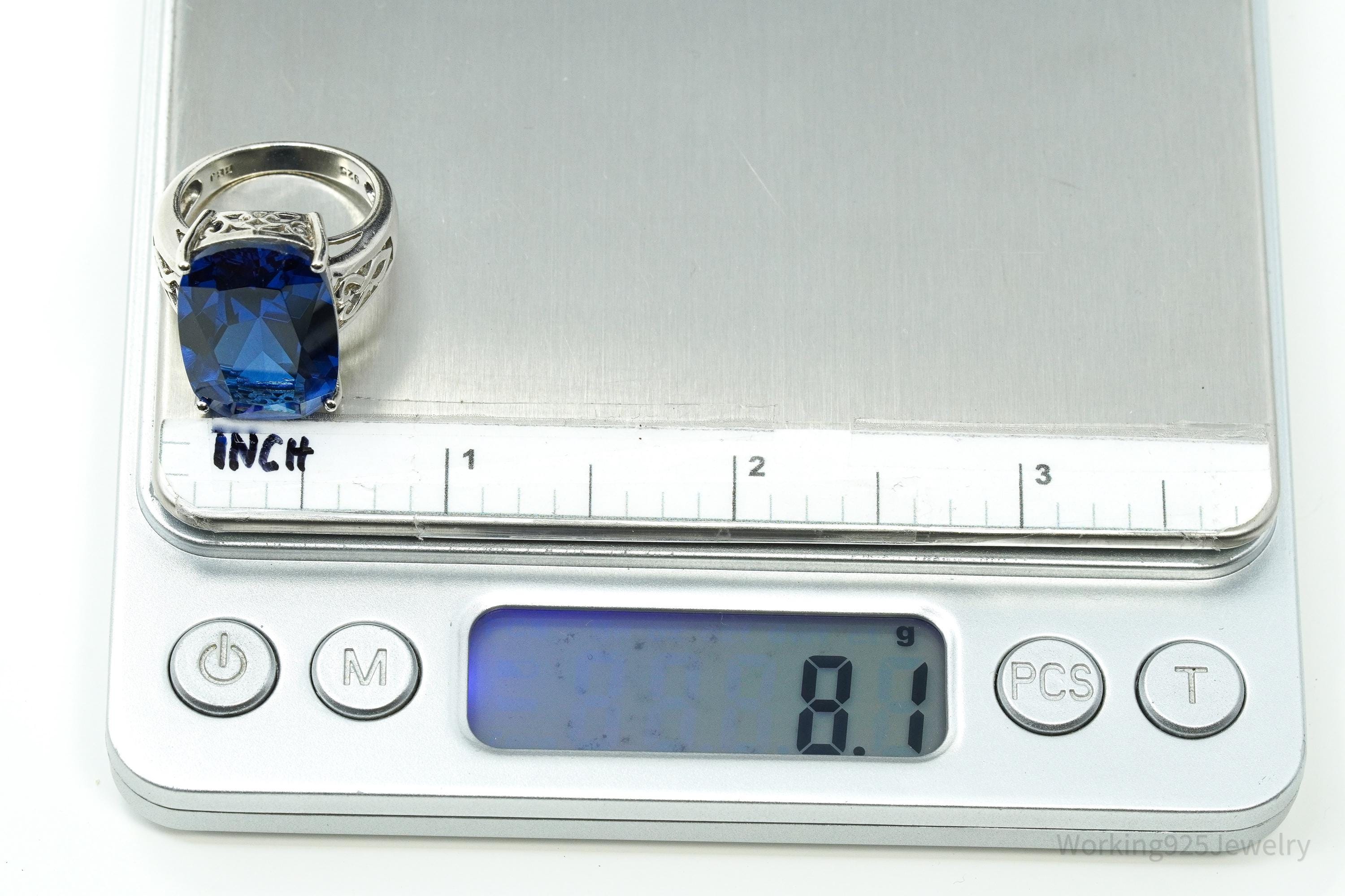 Lab Blue Spinel Rhodium Over Sterling Silver Ring Size 6.75