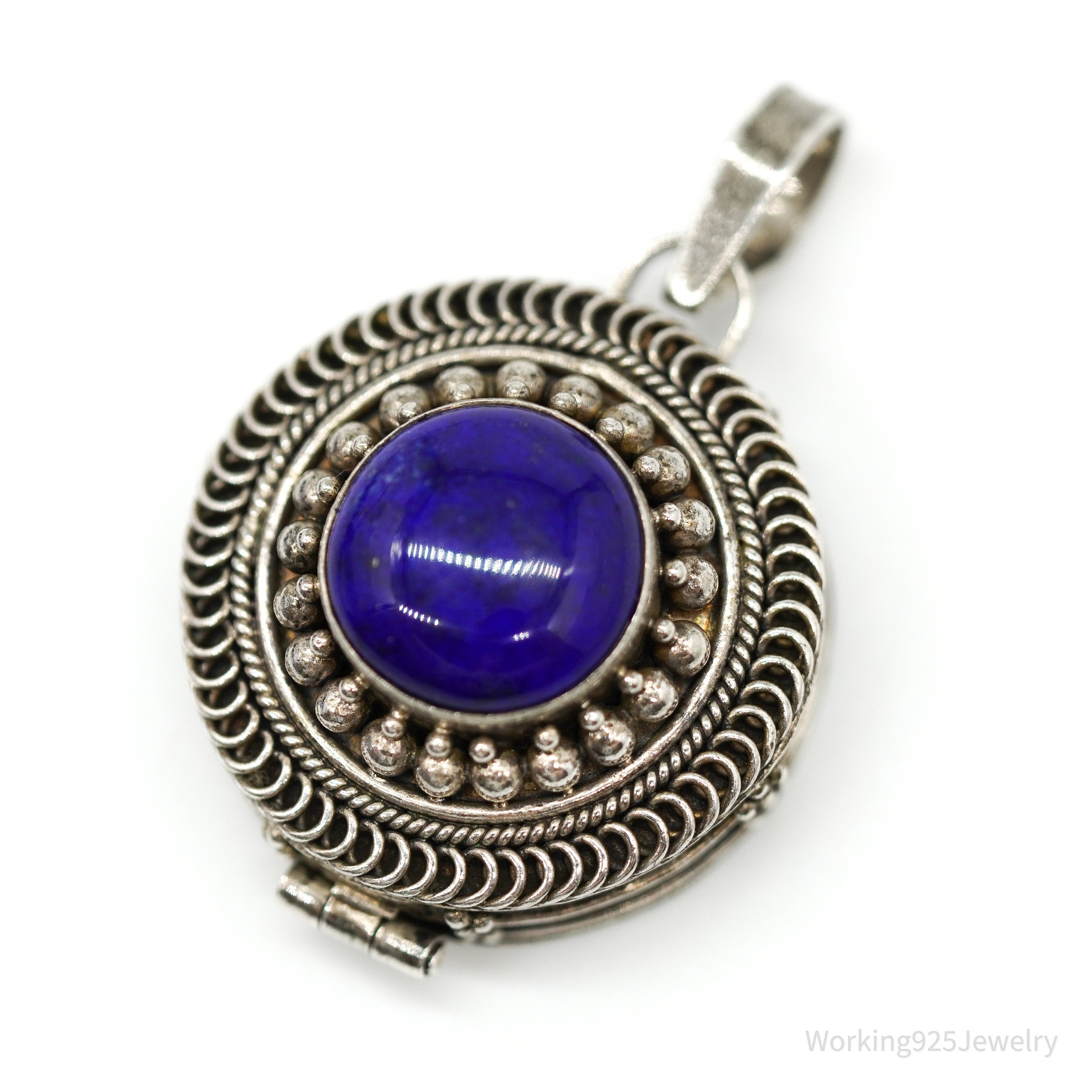 Vintage Lapis Lazuli Locket Silver Pendant