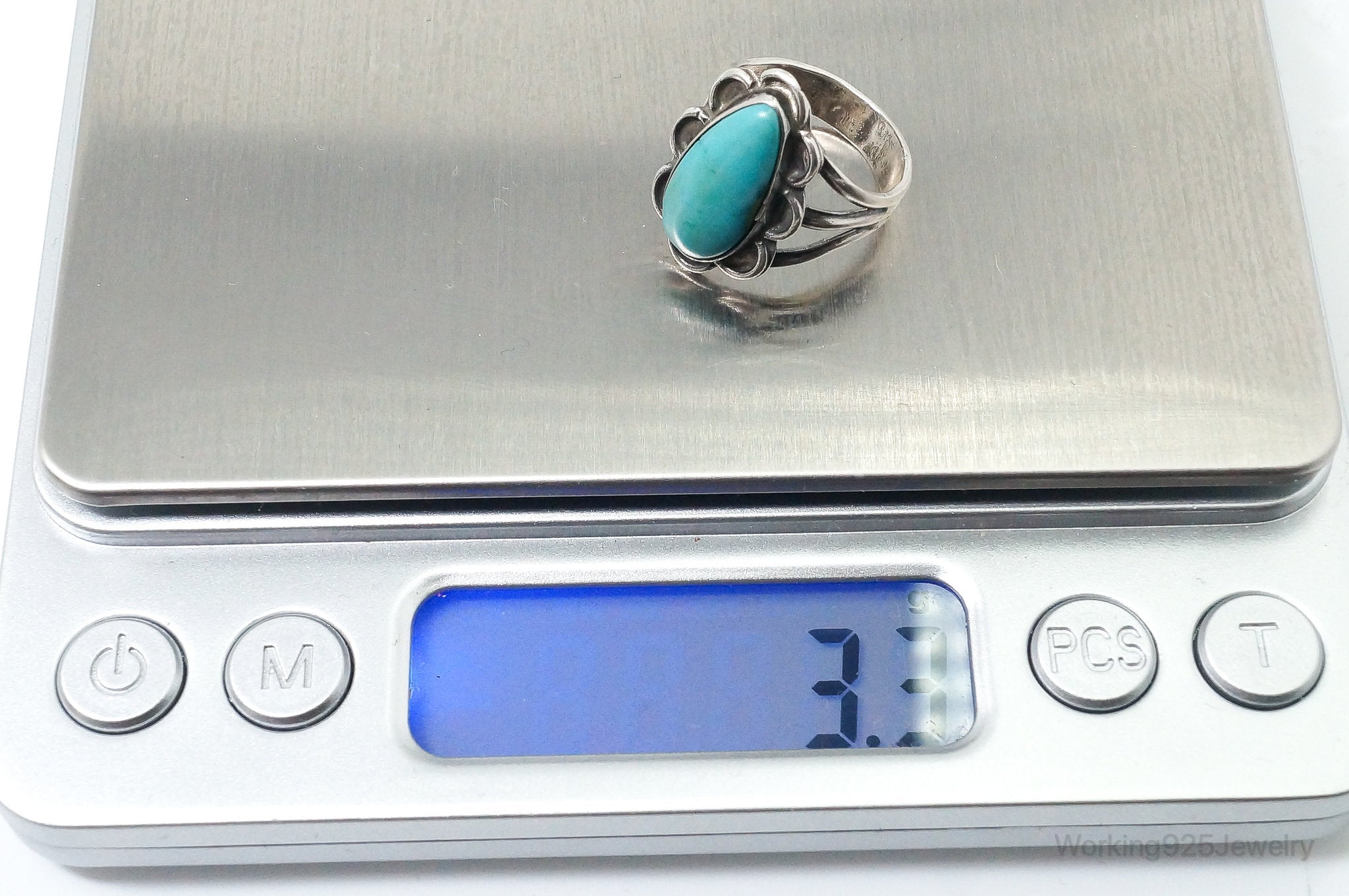 VTG Handmade Native American Turquoise Unsigned Sterling Silver Ring SZ 4.75