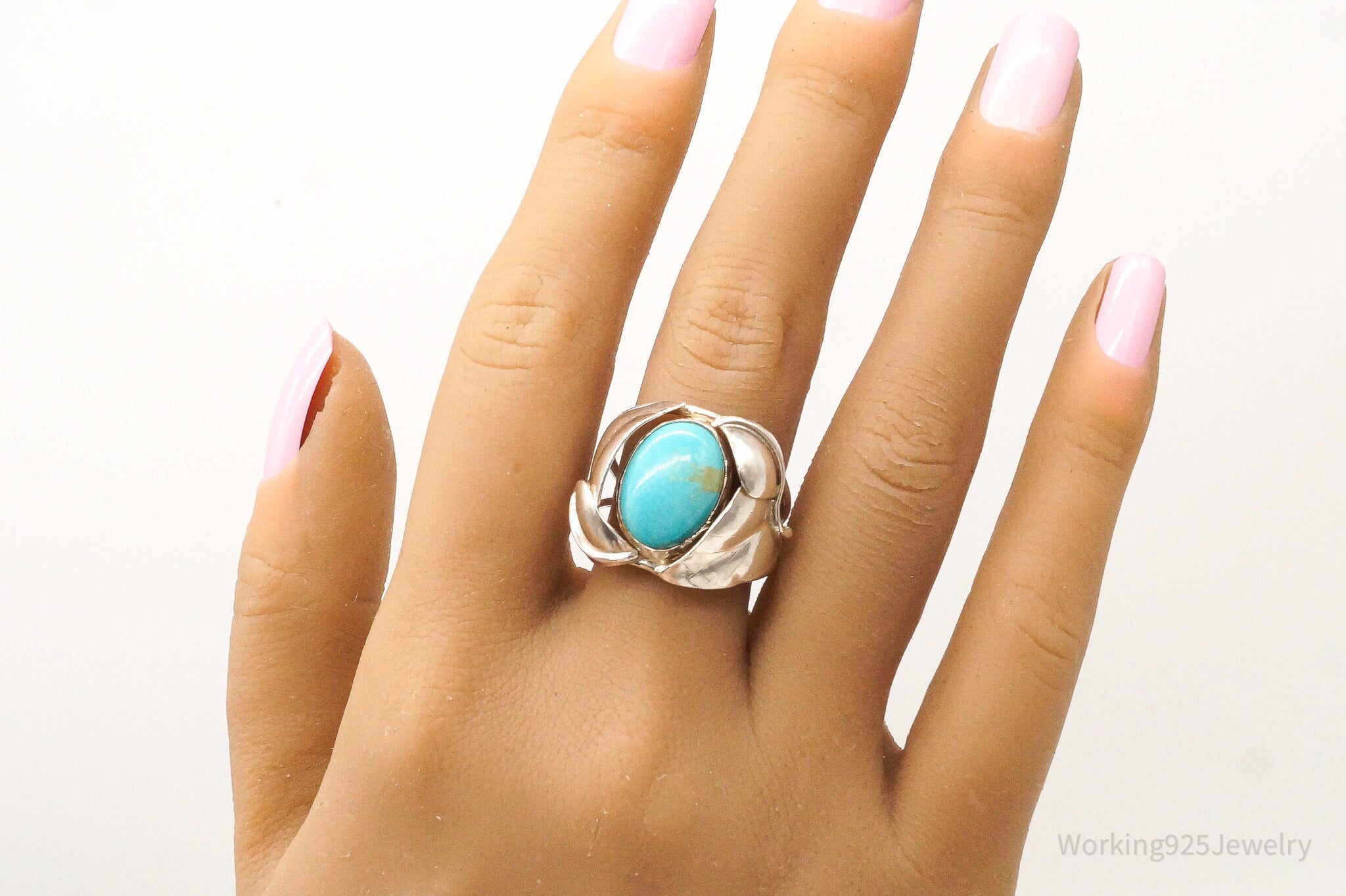 Vintage Turquoise Silver Ring - Size 9.25