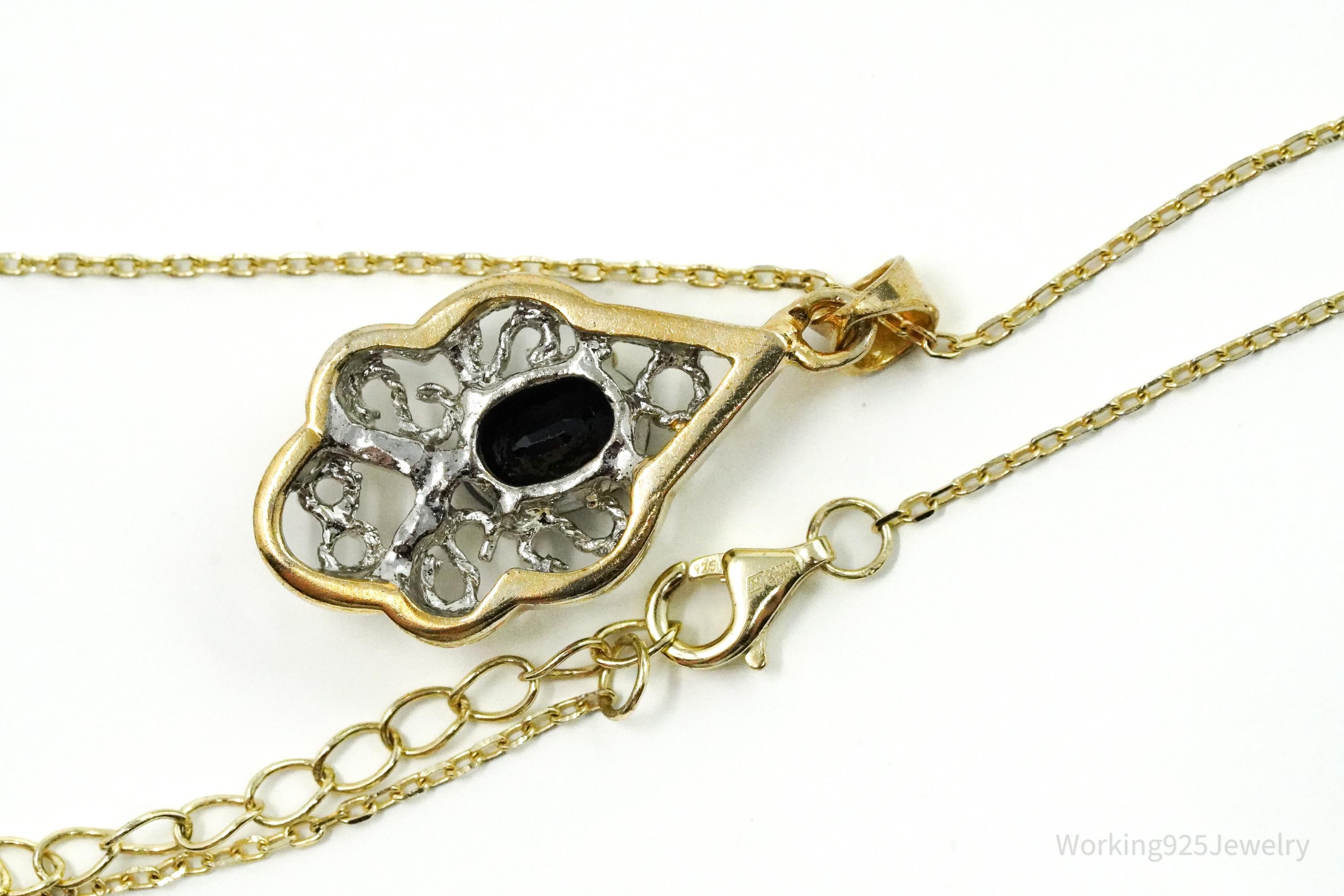 Vintage Sapphire Gold Vermeil Sterling Silver Necklace 18"