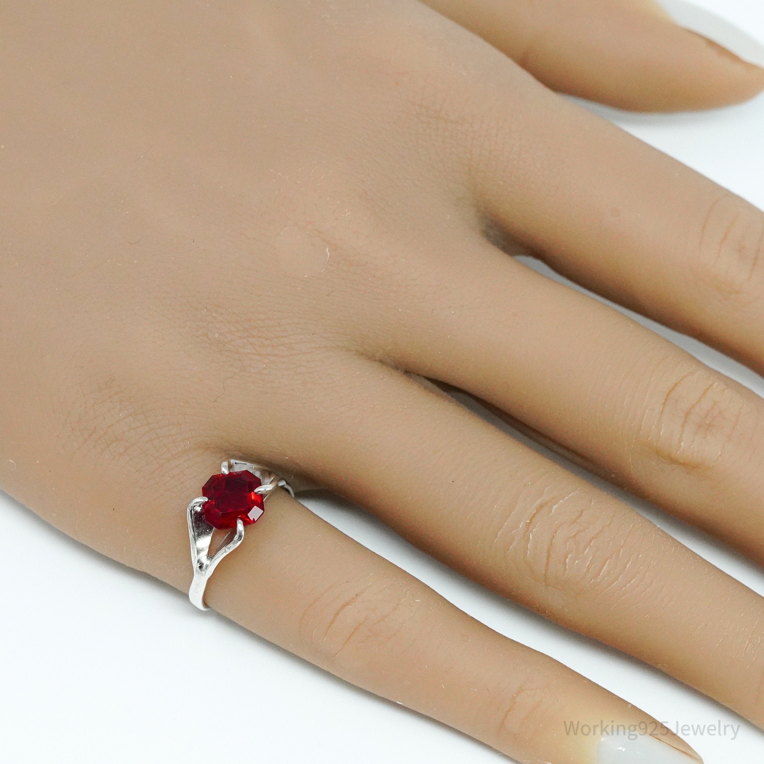 Vintage Antique Espo Red Art Glass Sterling Silver Ring Size 6