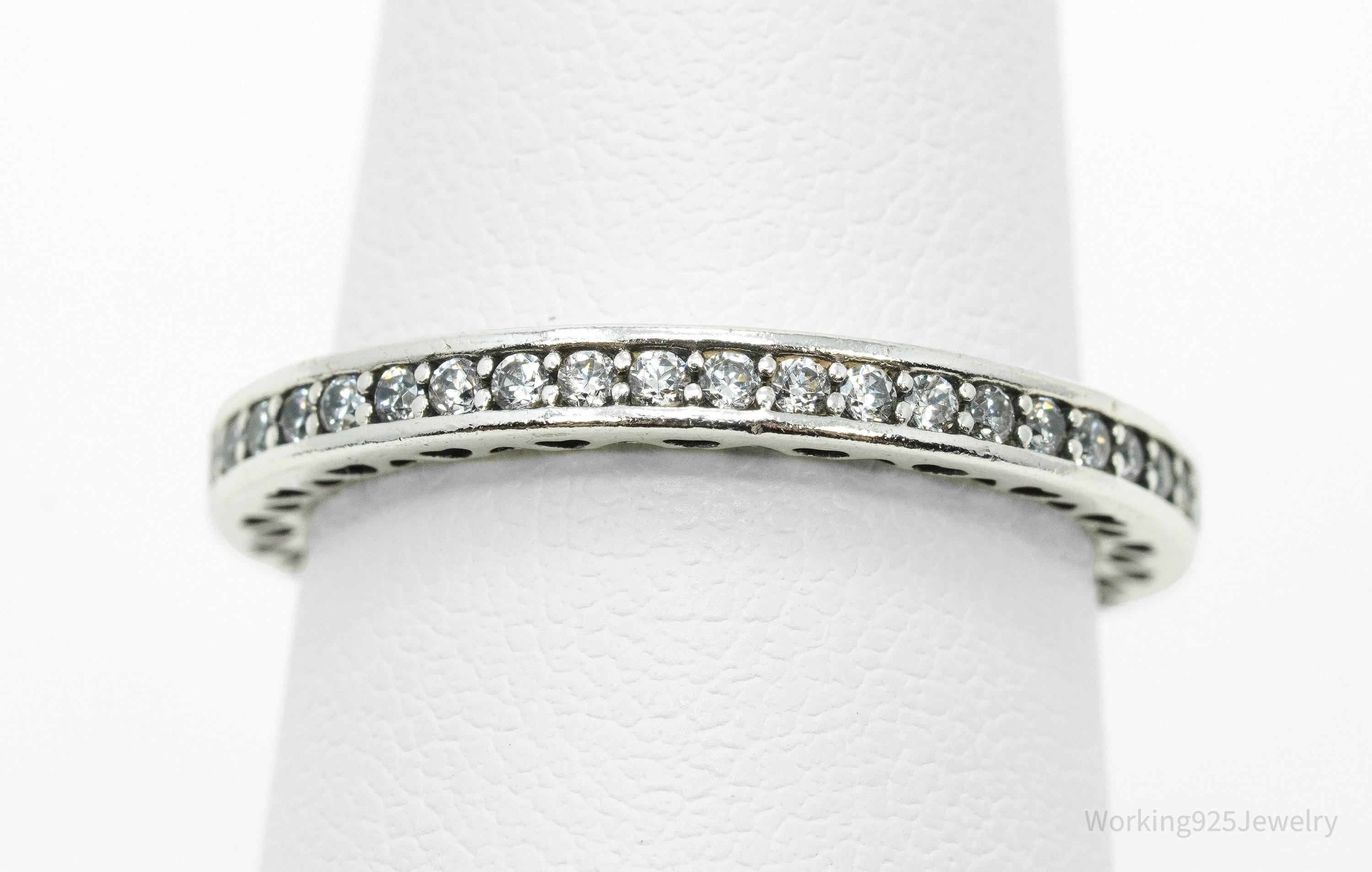 Pandora Cubic Zirconia & Enamel Sterling Silver Cut Out Hearts Ring - Size 6