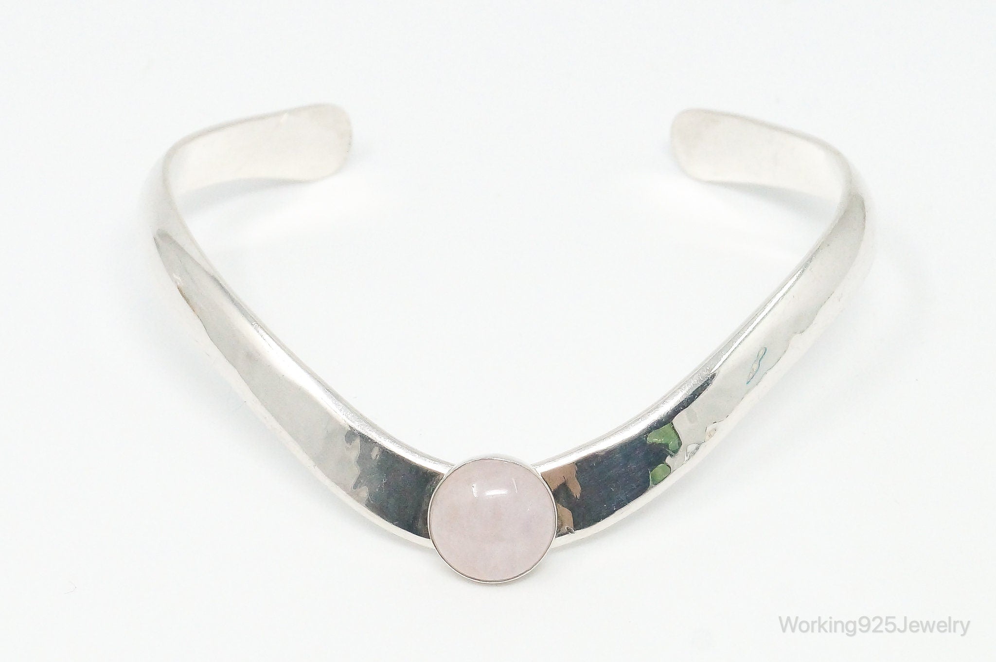 Vintage Rose Quartz Sterling Silver Cuff Bracelet