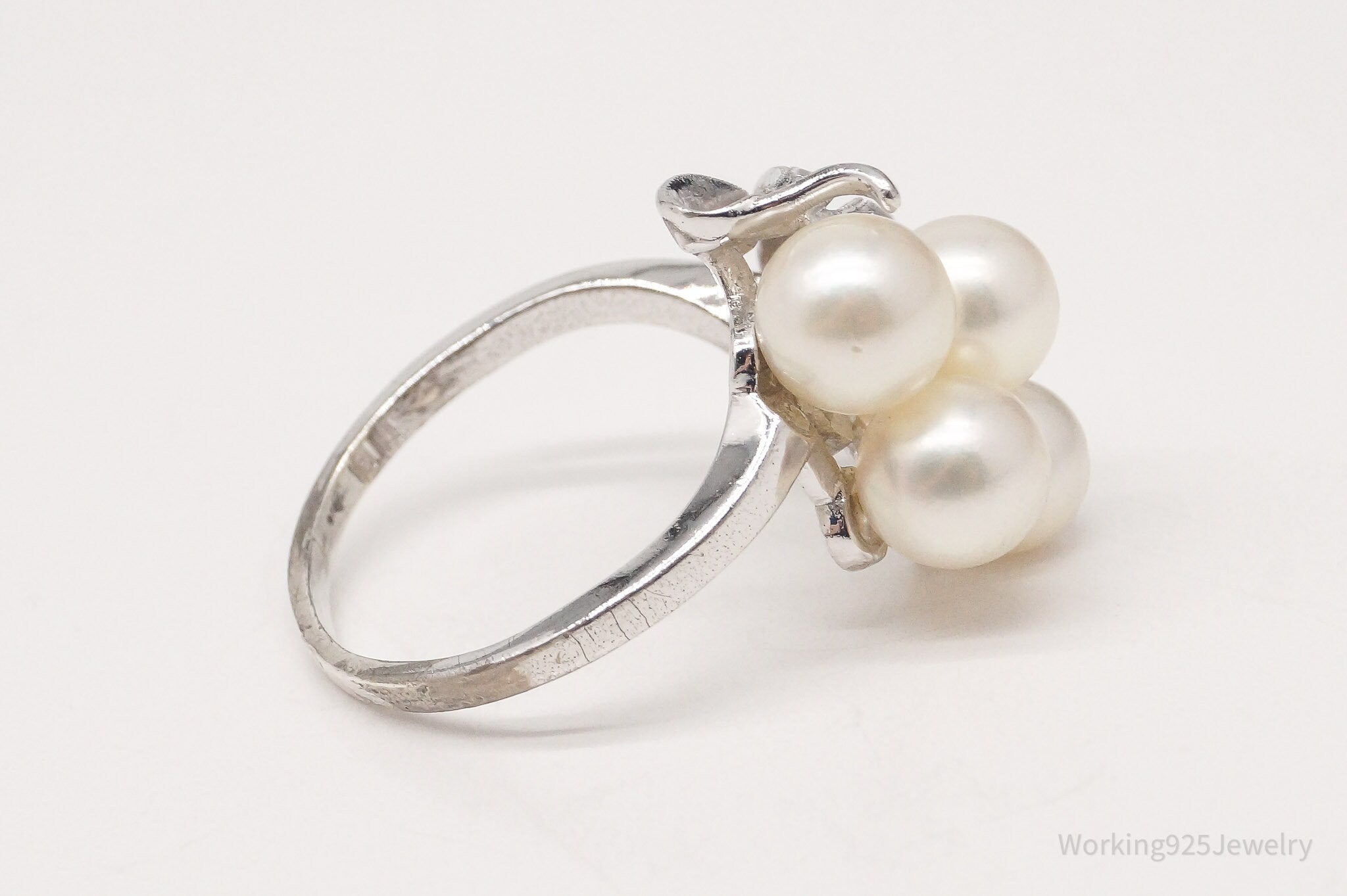 Antique Faux Pearl Sterling Silver Ring - Size 7