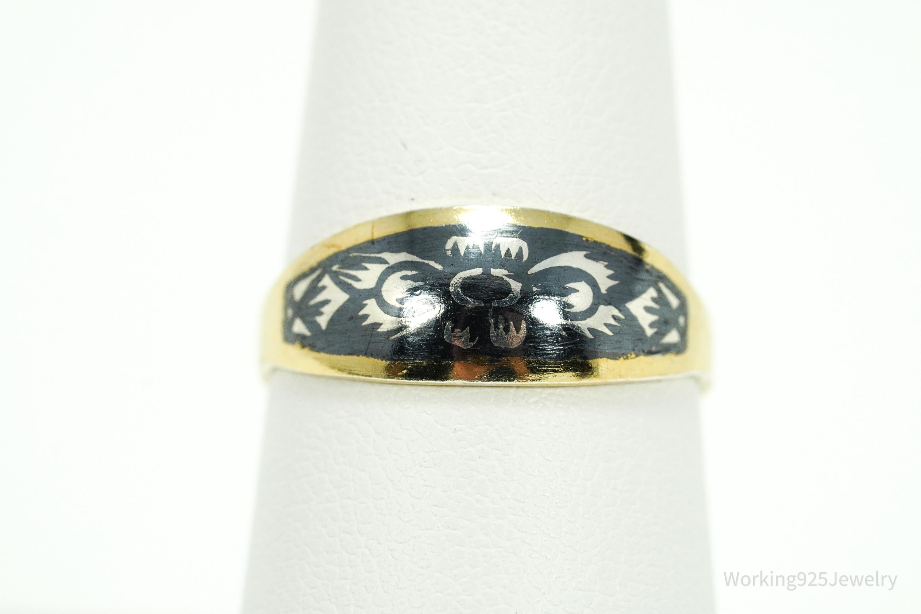 Antique Early 1900s Russian Gold Washed Sterling Silver Ring - Size 7.5