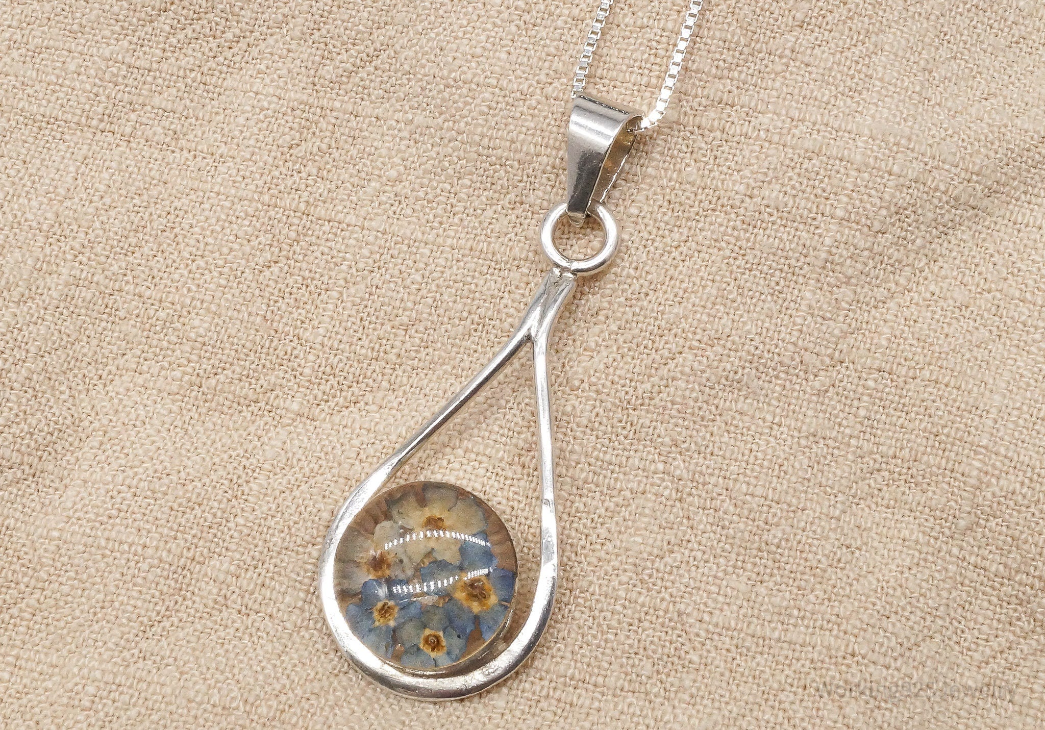 Vintage Dried Flowers Sterling Silver Necklace 20"