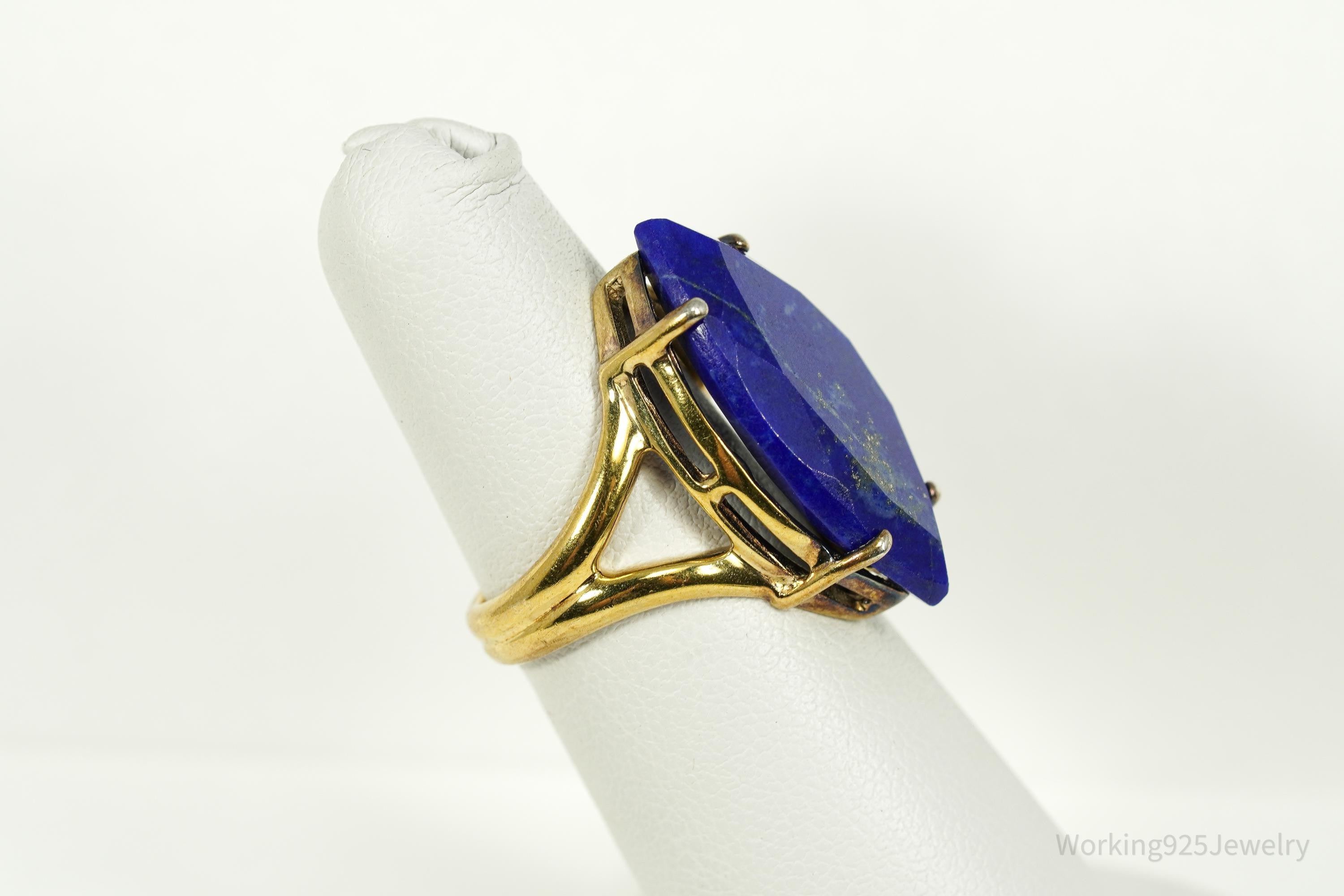 Vintage Lapis Lazuli Gold Vermeil Sterling Silver Ring - Size 5.25