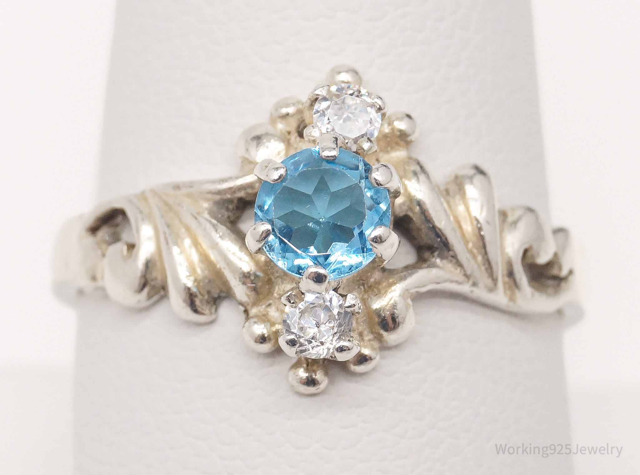 Vintage Blue Topaz Cubic Zirconia Sterling Silver Ring - Size 9