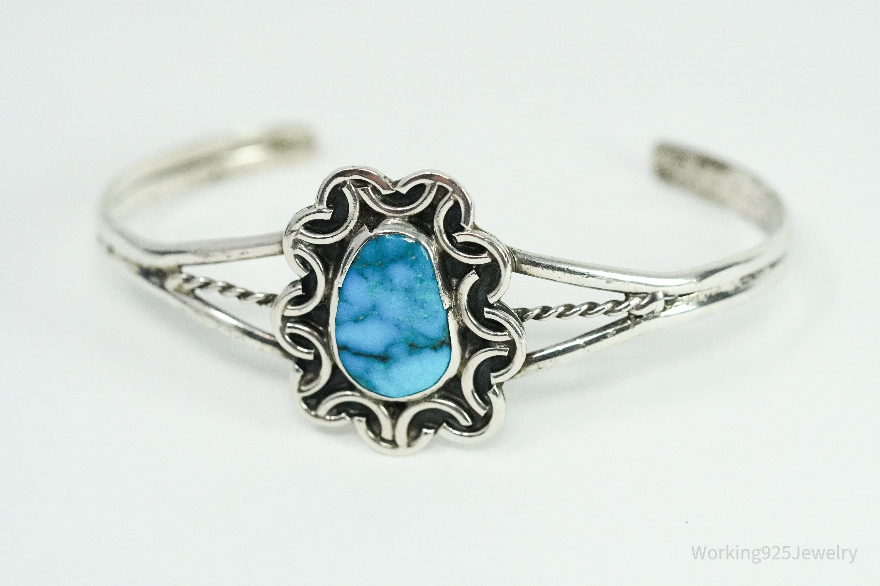 Vintage Native Handmade Blue Turquoise Sterling Silver Cuff Bracelet 6.25"
