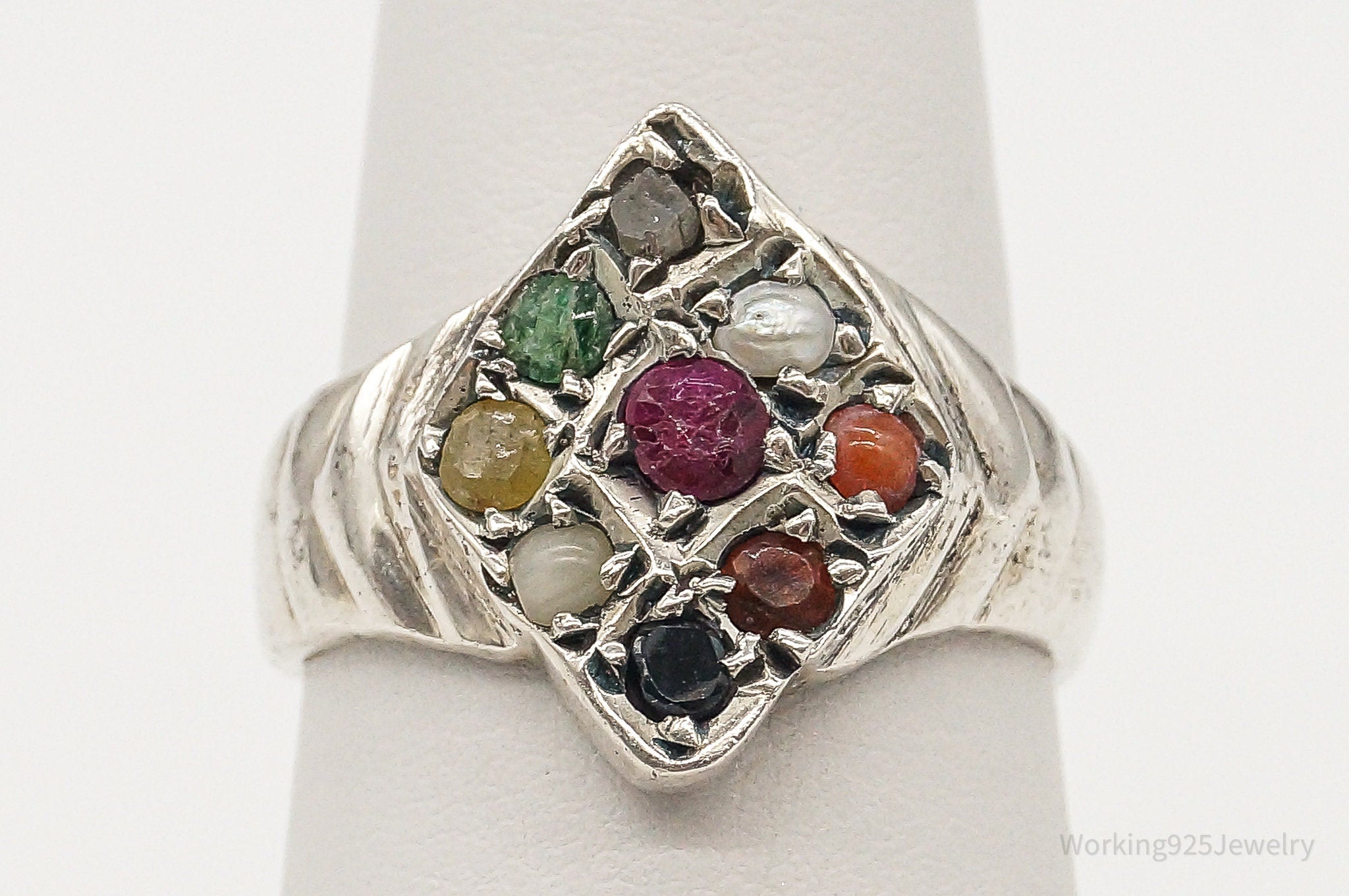 Vintage Multi Gem Sterling Silver Ring - Size 7