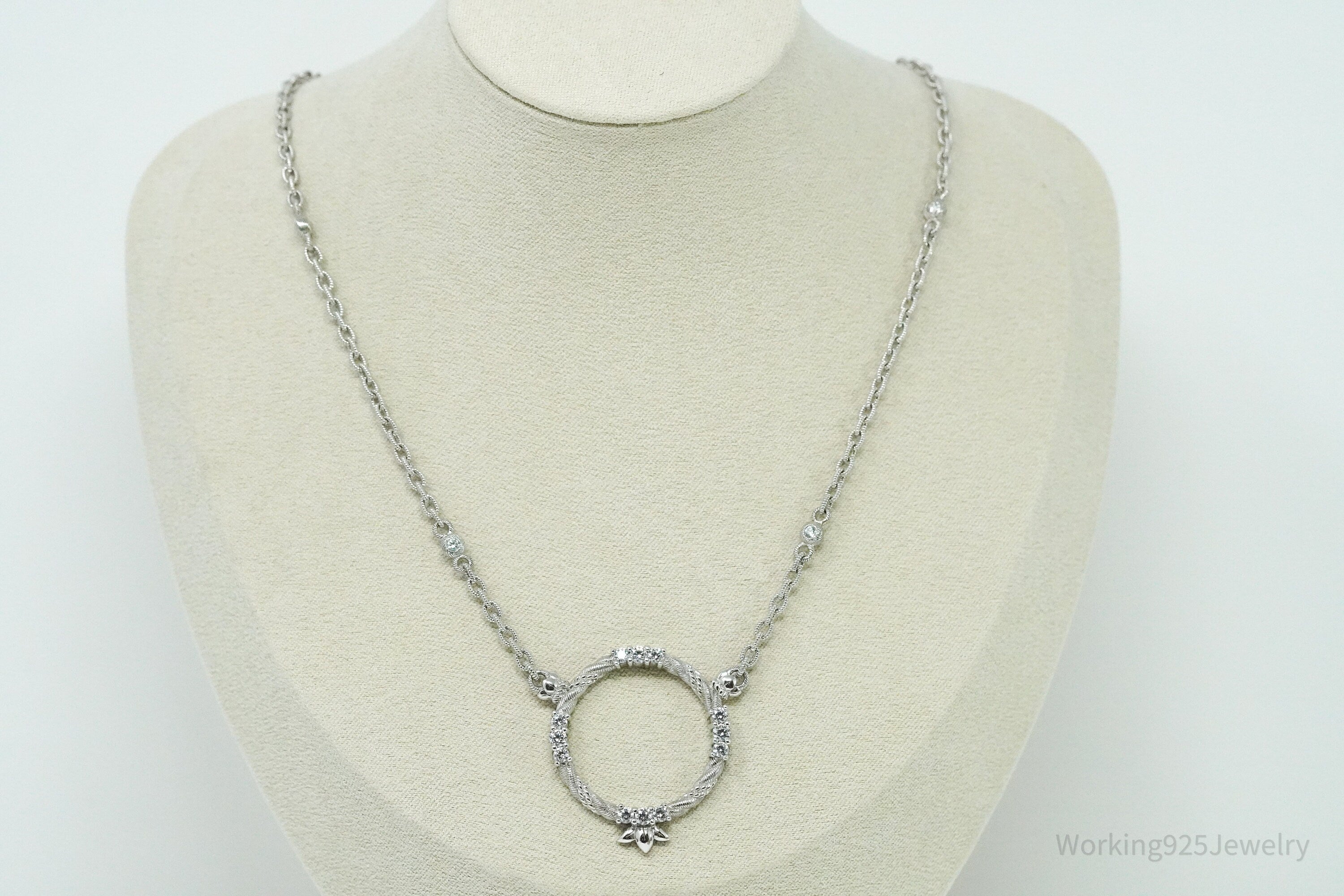 Vintage Designer Judith Ripka Diamonique Cubic Zirconia Sterling Silver Necklace 16"