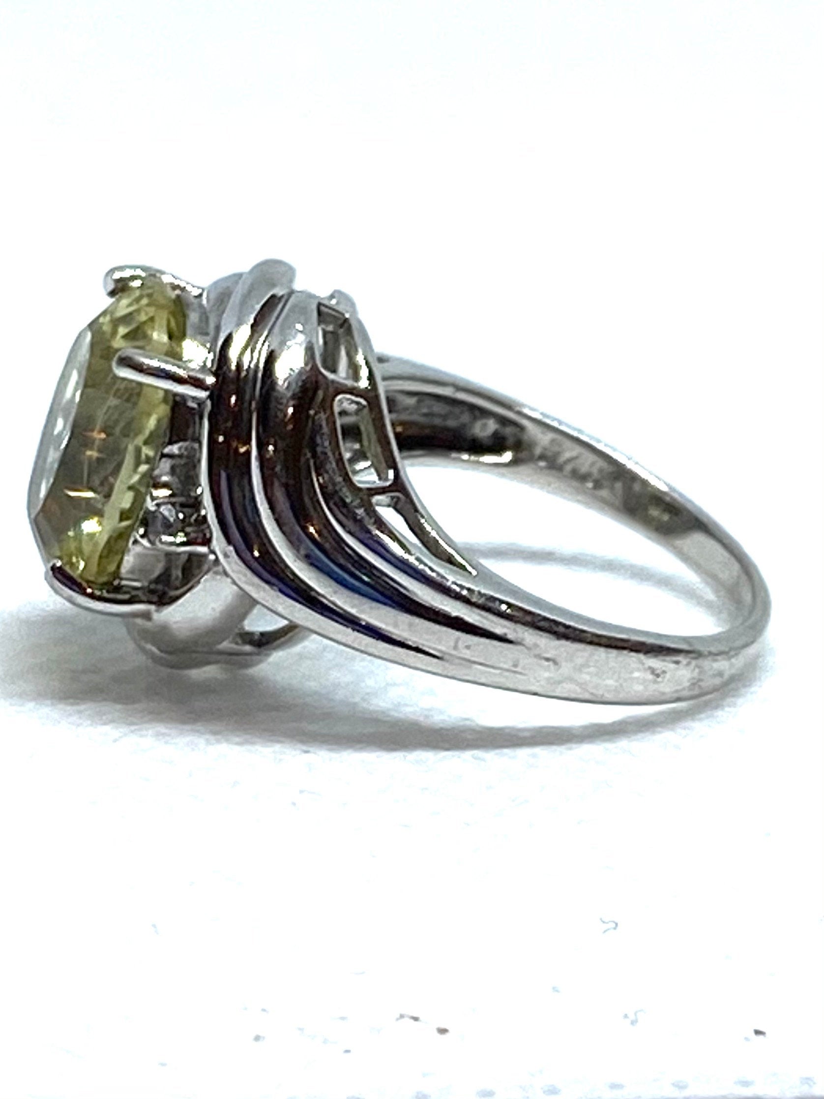 Vintage Yellow Zircon & CZ Sterling Silver Ring Size 7