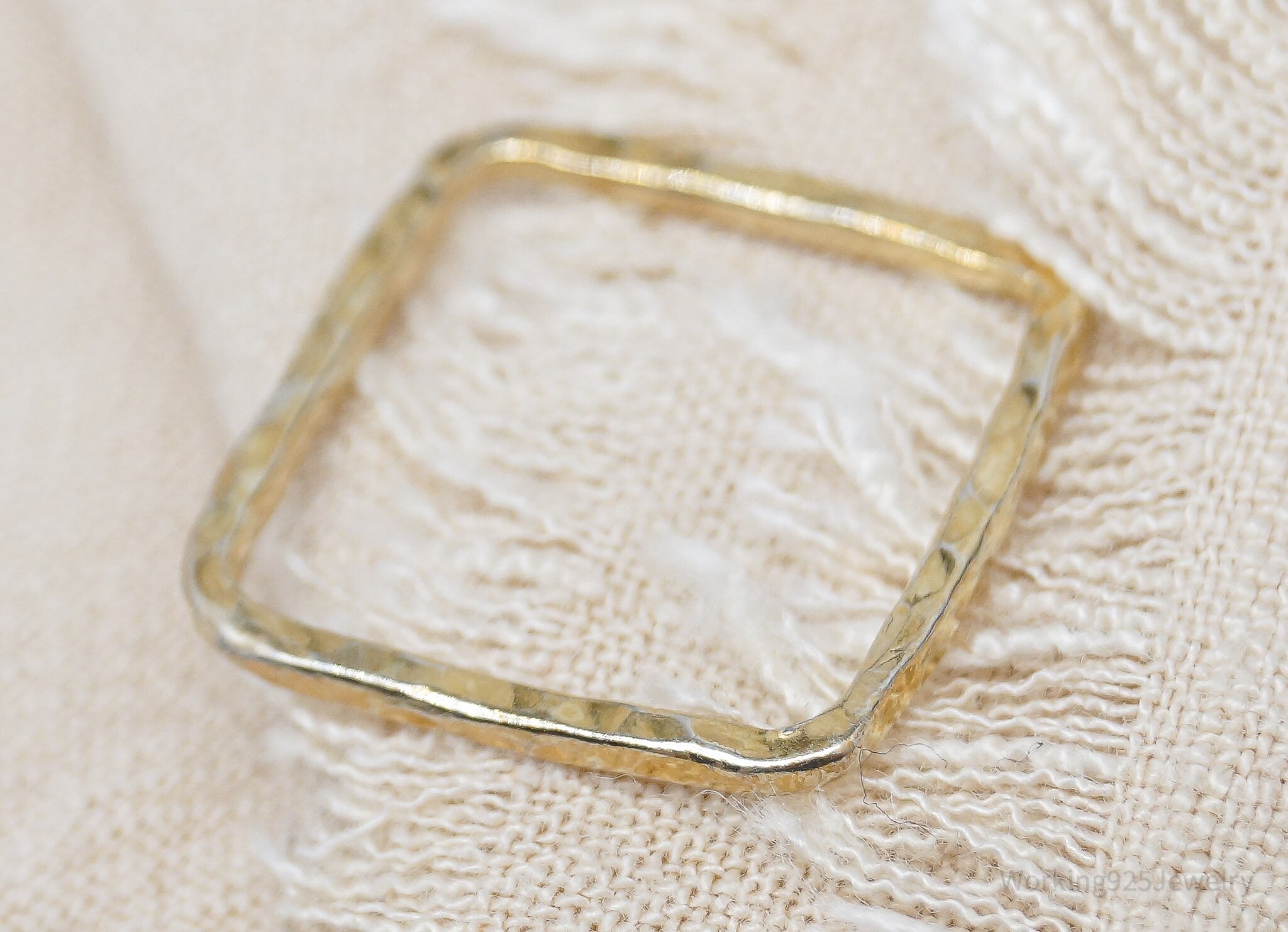 Vintage Hammered Style Gold Vermeil Sterling Silver Square Ring - Size 7.75