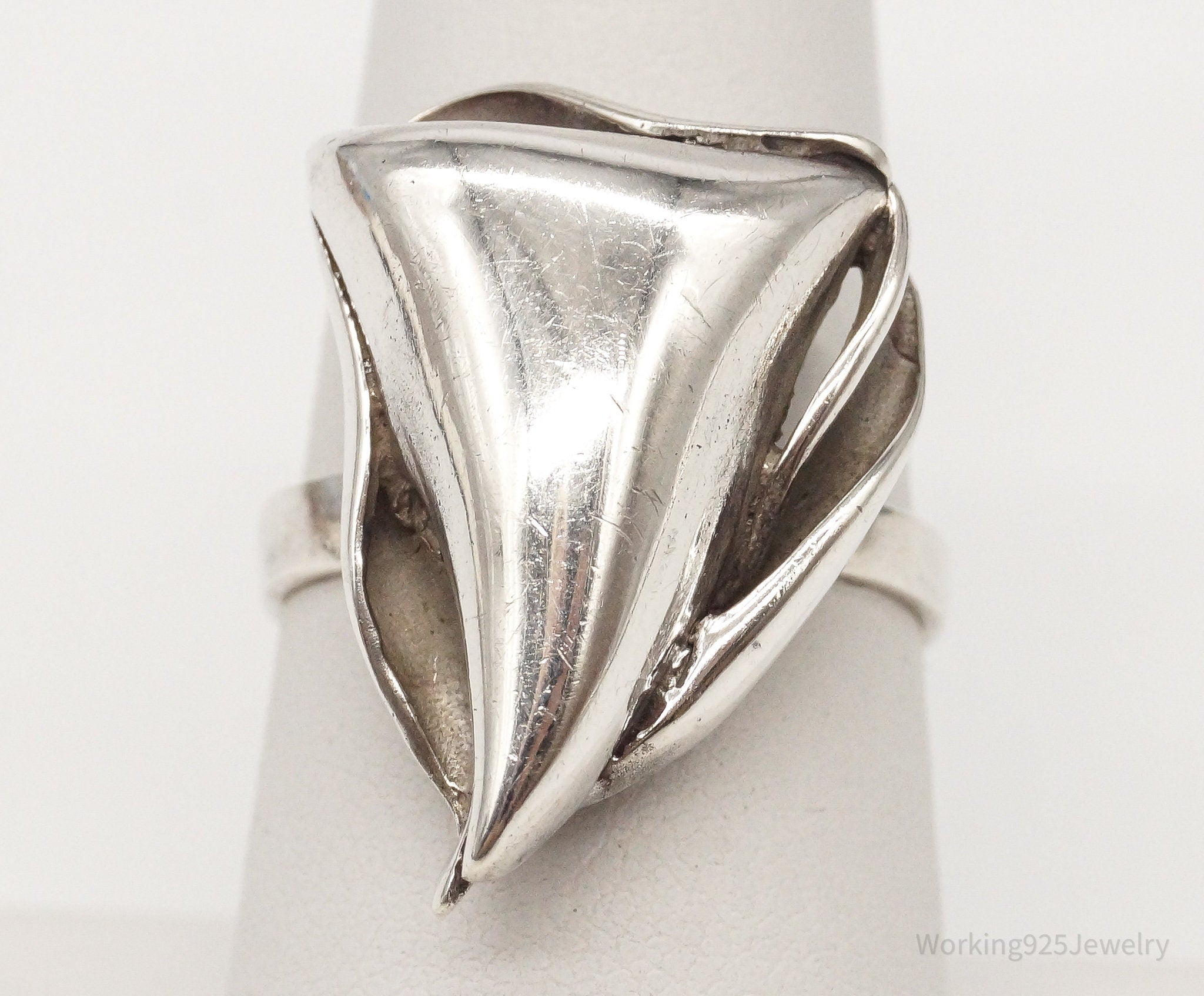 Vintage Modernist Heart Sterling Silver Ring - Size 7.25