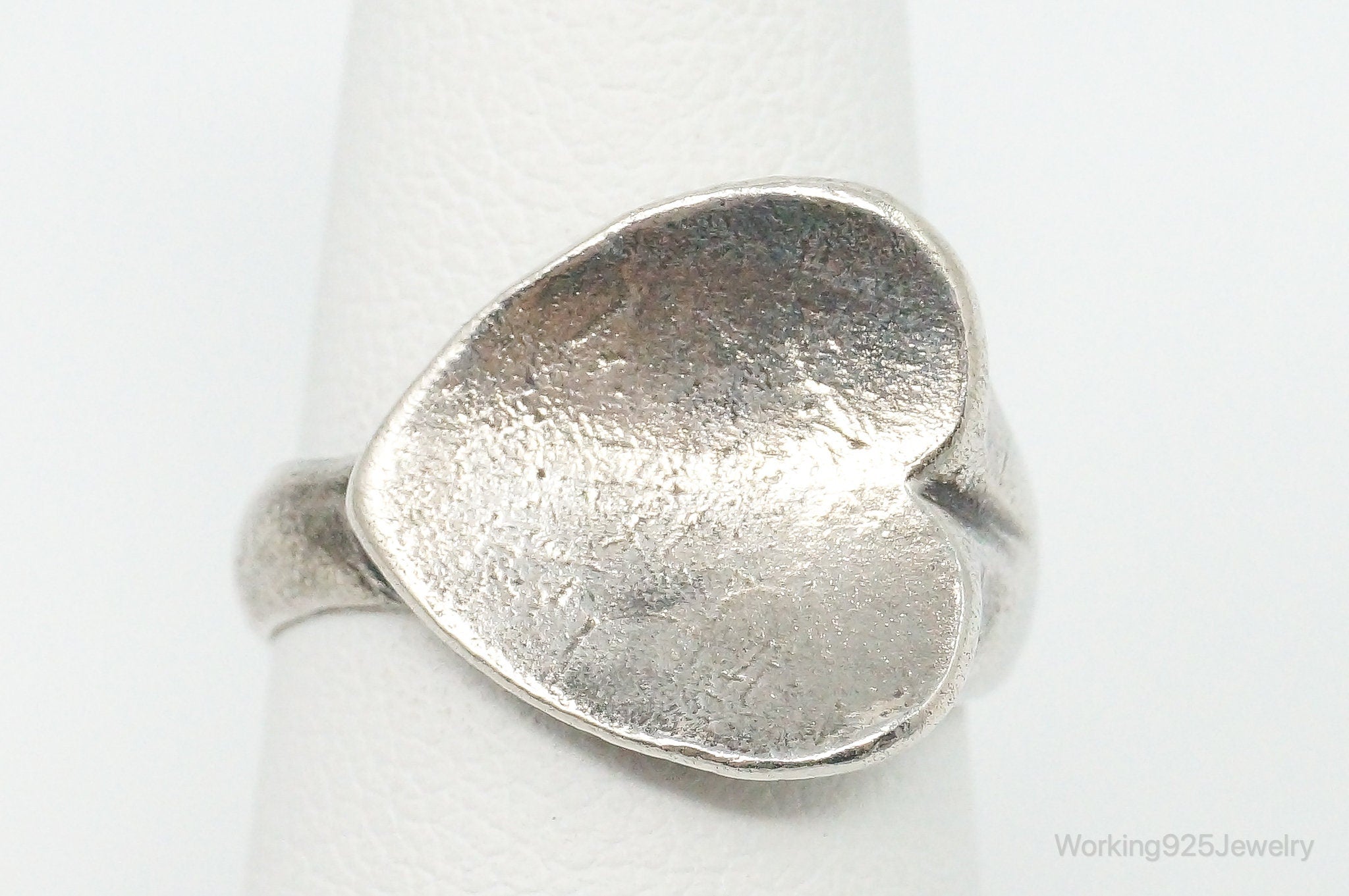 Vintage Mexico Modernist Heart Sterling Silver Ring - Size 6.75