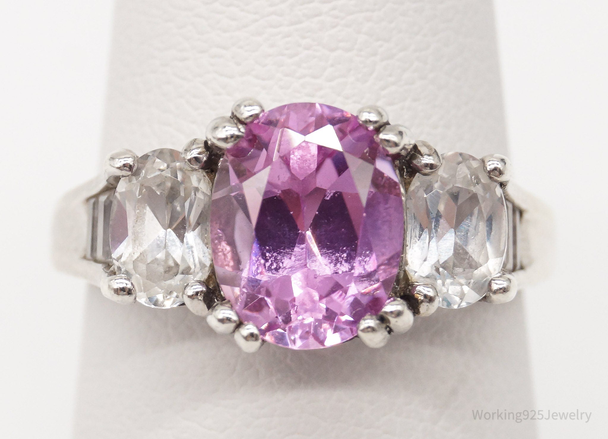 Vintage Pink Topaz Cubic Zirconia Sterling Silver Ring - Size 6.75