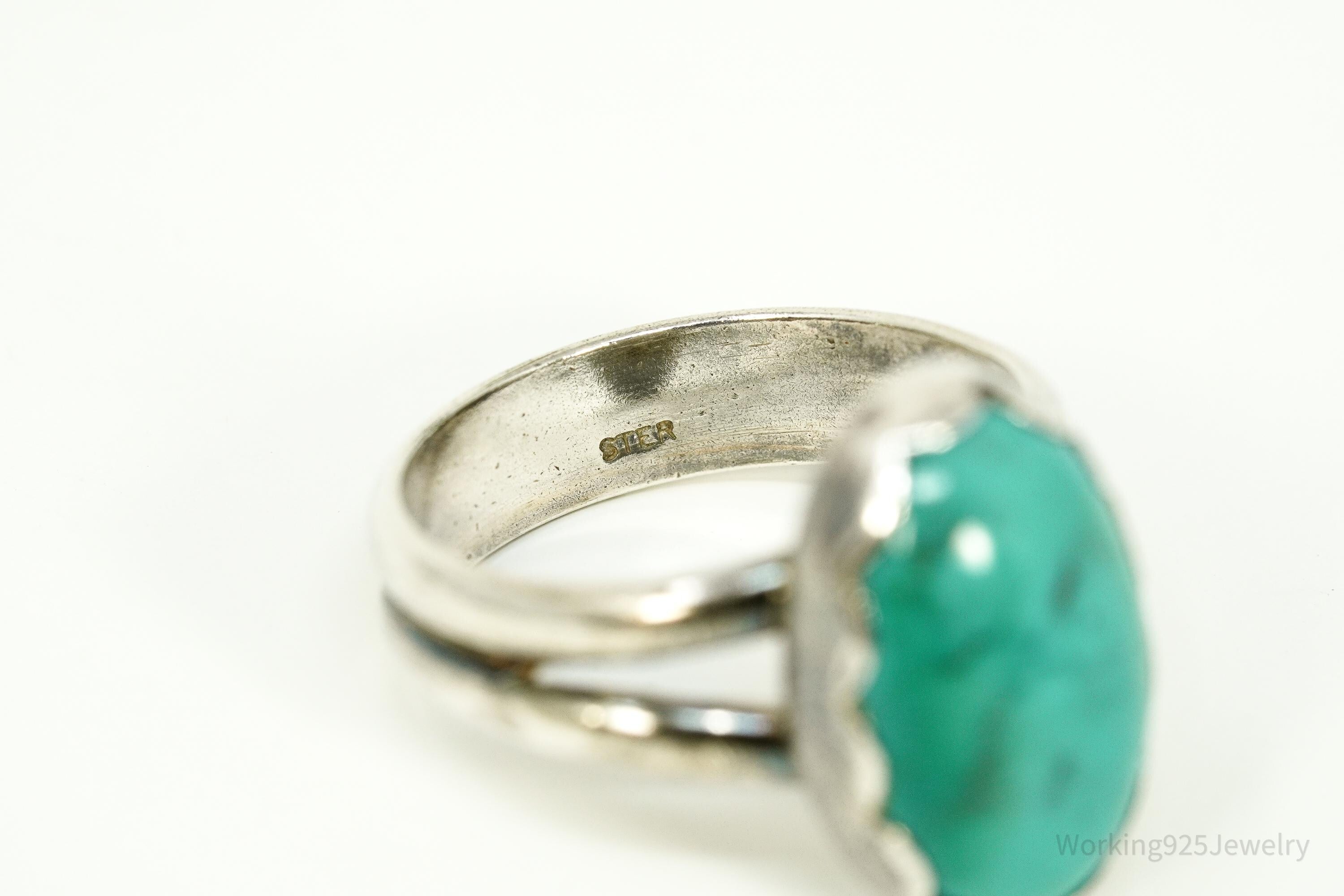 Vintage Native American Turquoise Sterling Silver Ring - Size 7.75