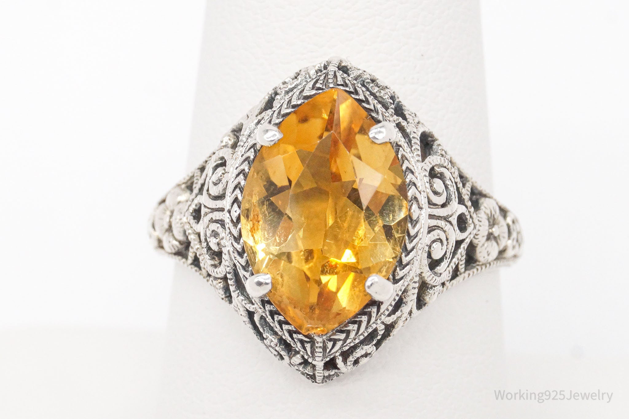 Vintage Designer CNA Citrine Sterling Silver Ring - Size 9