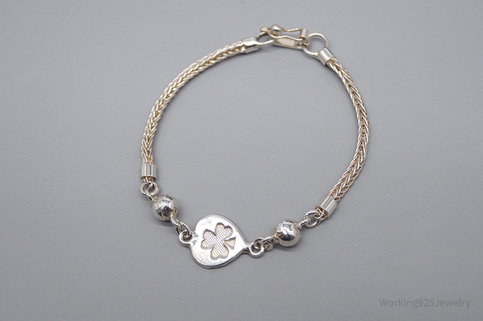 Vintage Three Leaf Clover 950 Silver Bracelet 7.25"