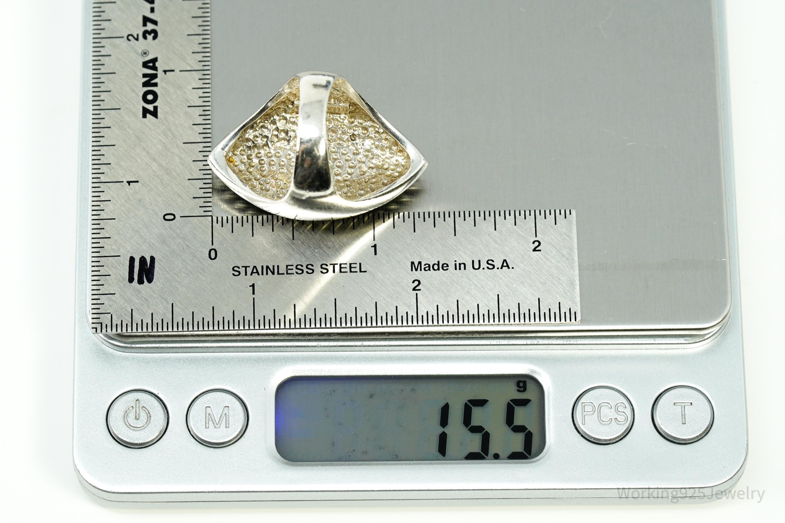 Vintage Designer SX Large Turquoise Sterling Silver Ring - Size 8.25