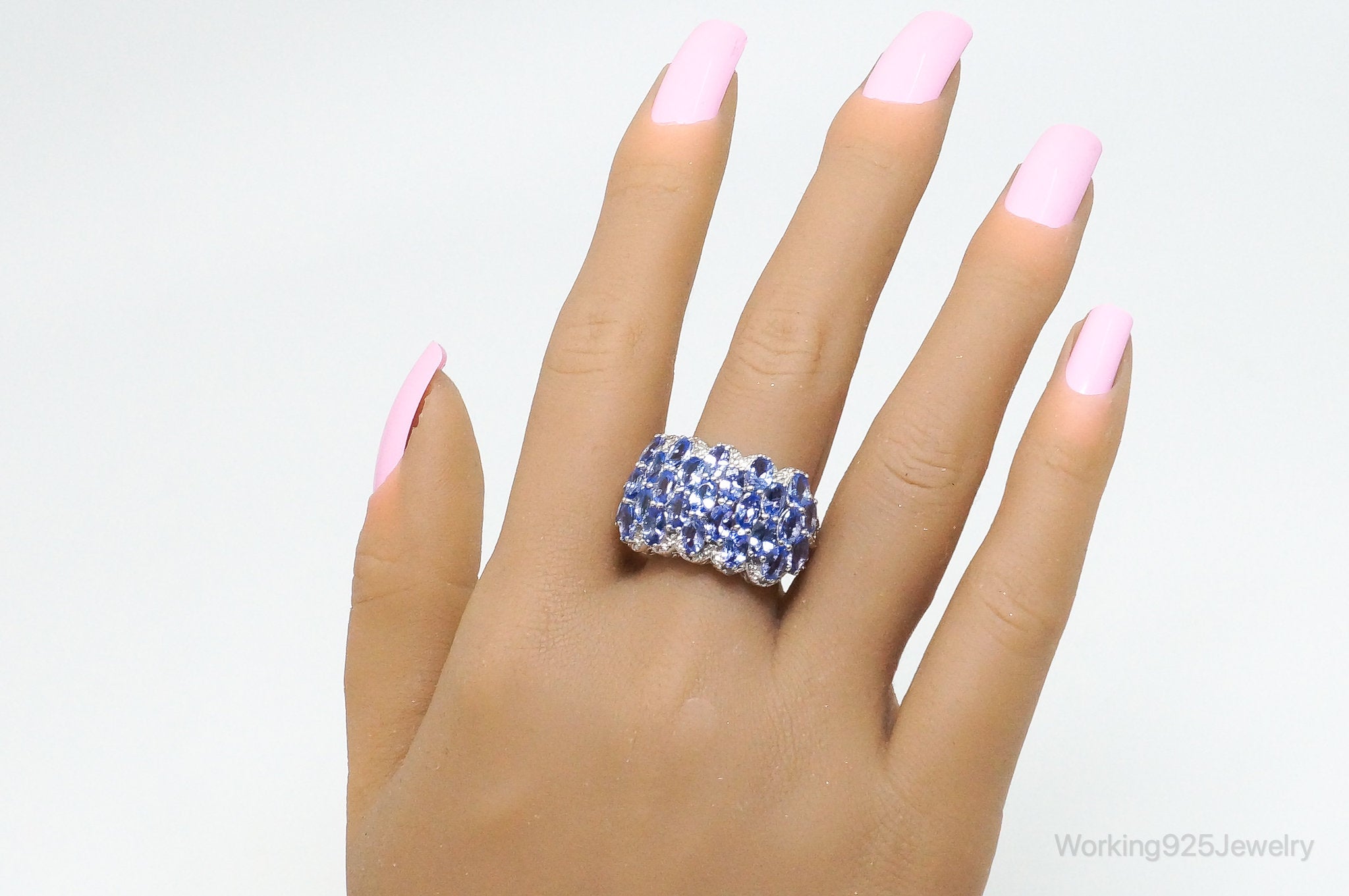 Vintage Iolite 2 Diamond Sterling Silver Ring SZ 8