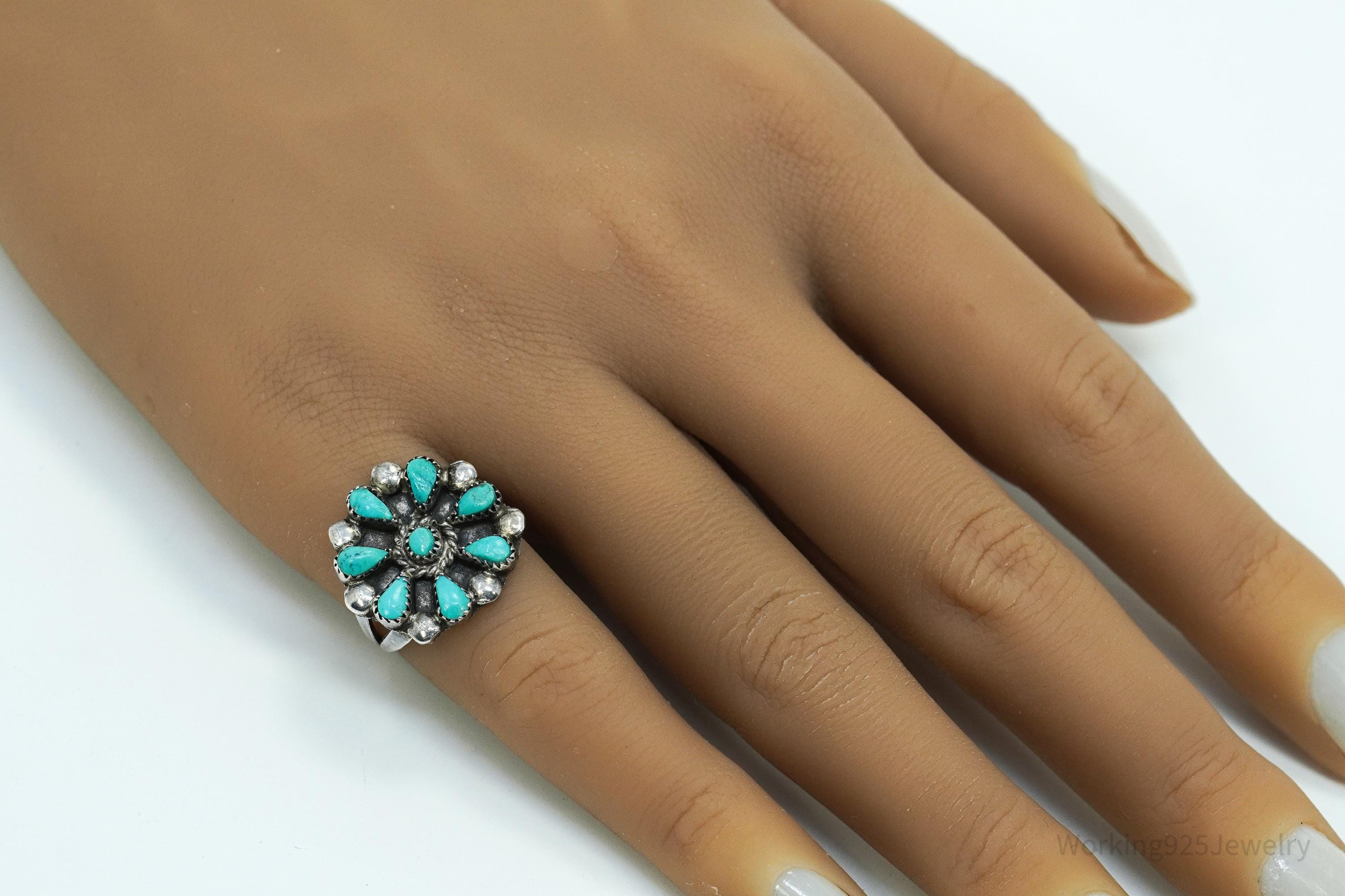 Vintage Native American Turquoise Unsigned Silver Ring - Size 6