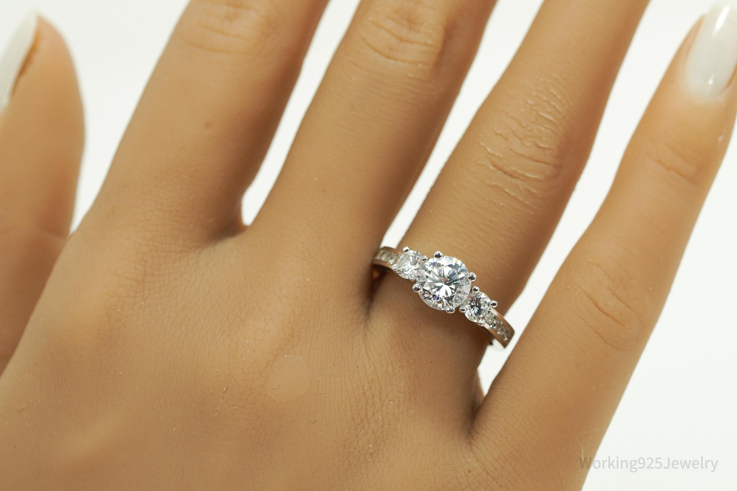 Vintage Designer SW Cubic Zirconia Sterling Silver Ring - Size 7
