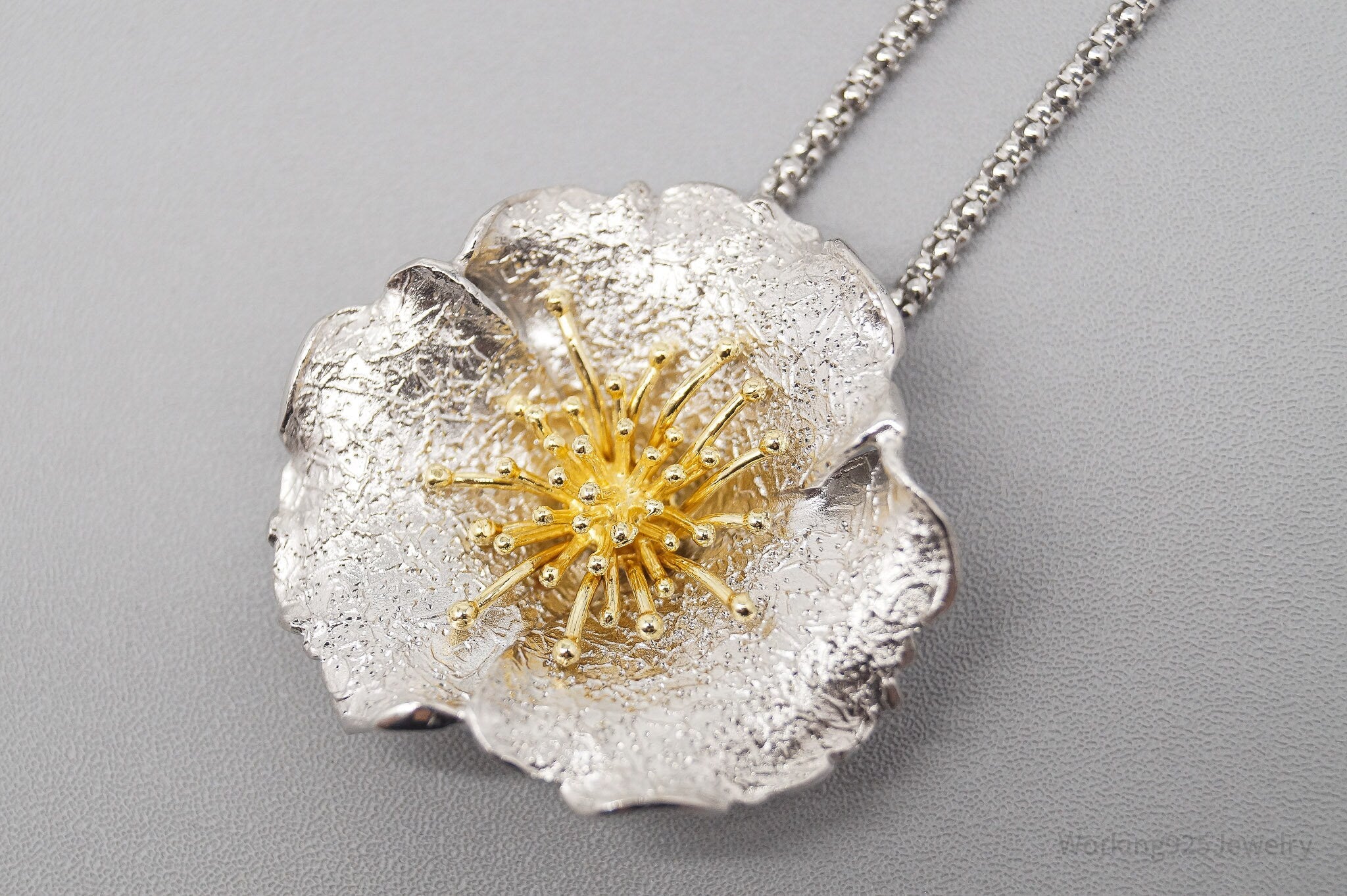 Vintage Italian JCM Gold Vermeil Sterling Silver Flower Necklace 18"