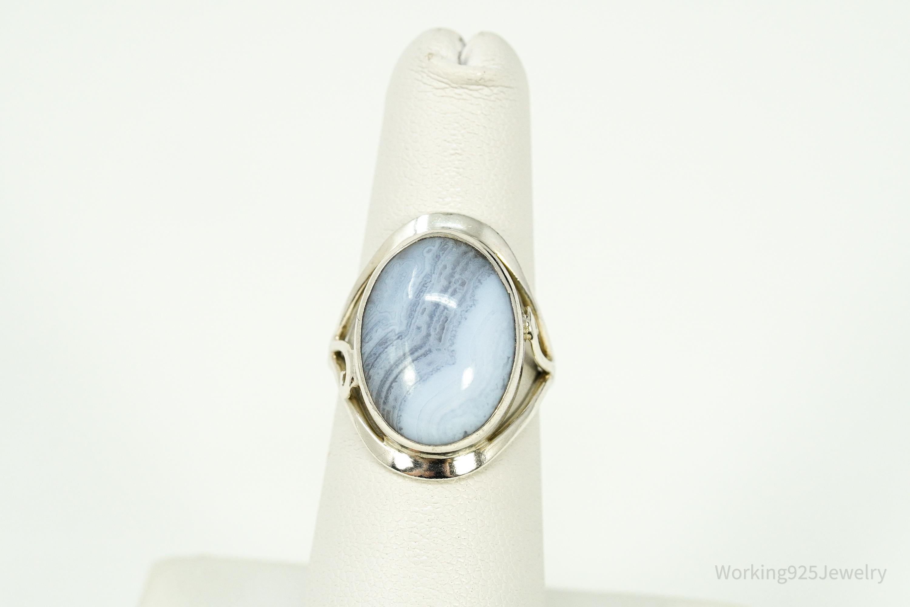 Vintage Blue Lace Agate Sterling Silver Ring - Size 6.25