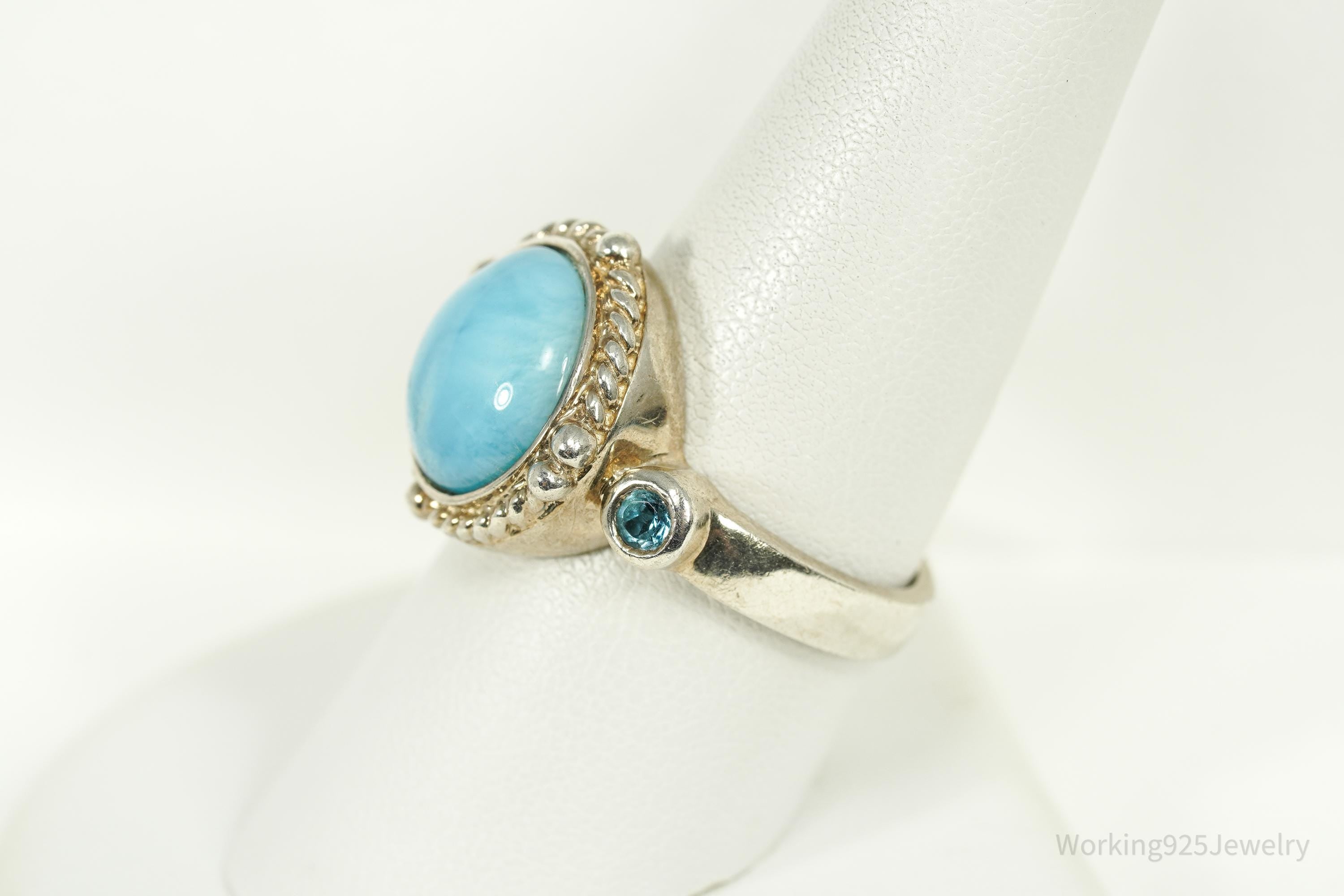 Vintage Blue Larimar & Blue Topaz Sterling Silver Ring - Size 9