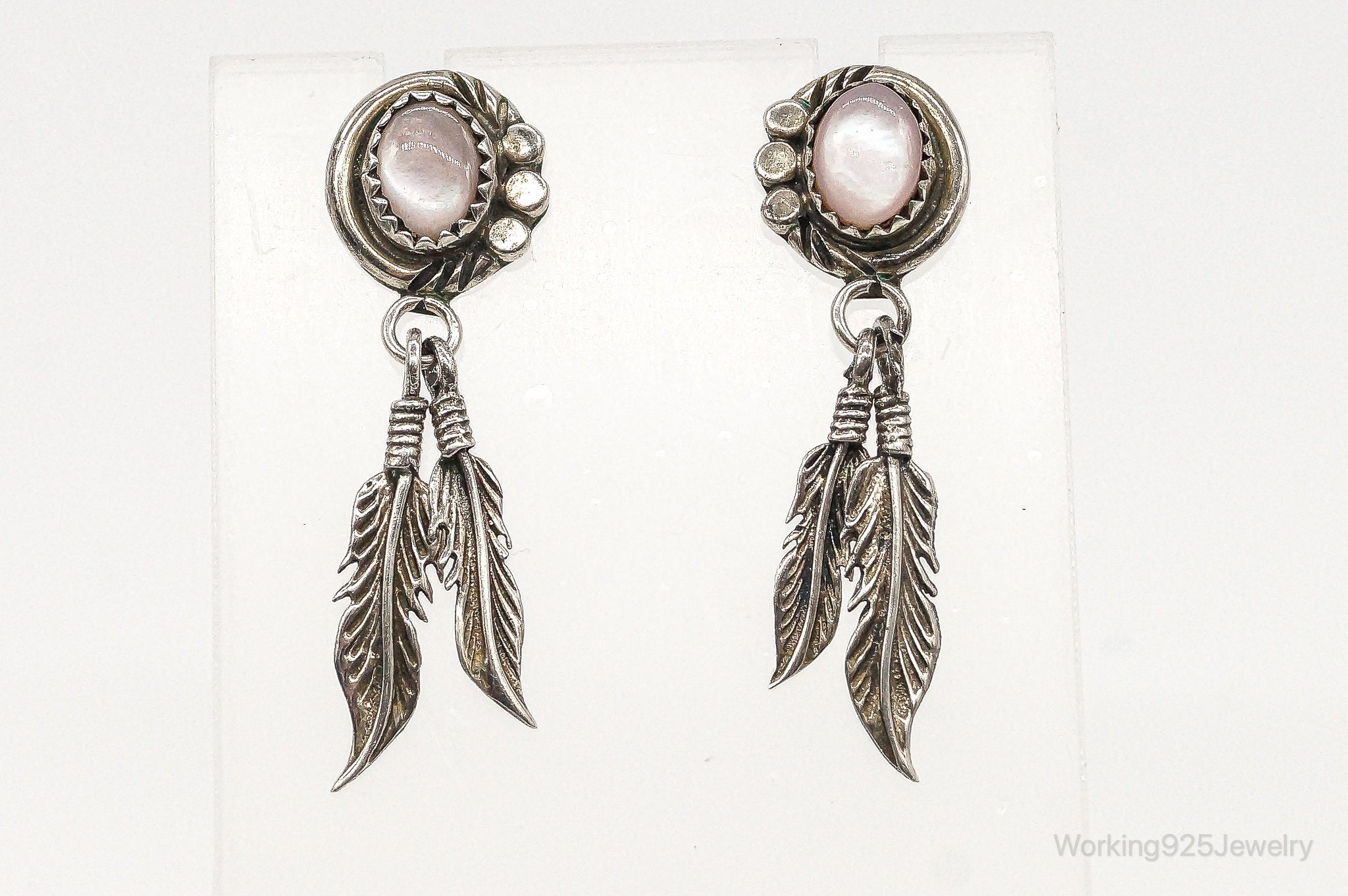 Vintage Native American Mother Of Pearl Sterling Silver Earrings