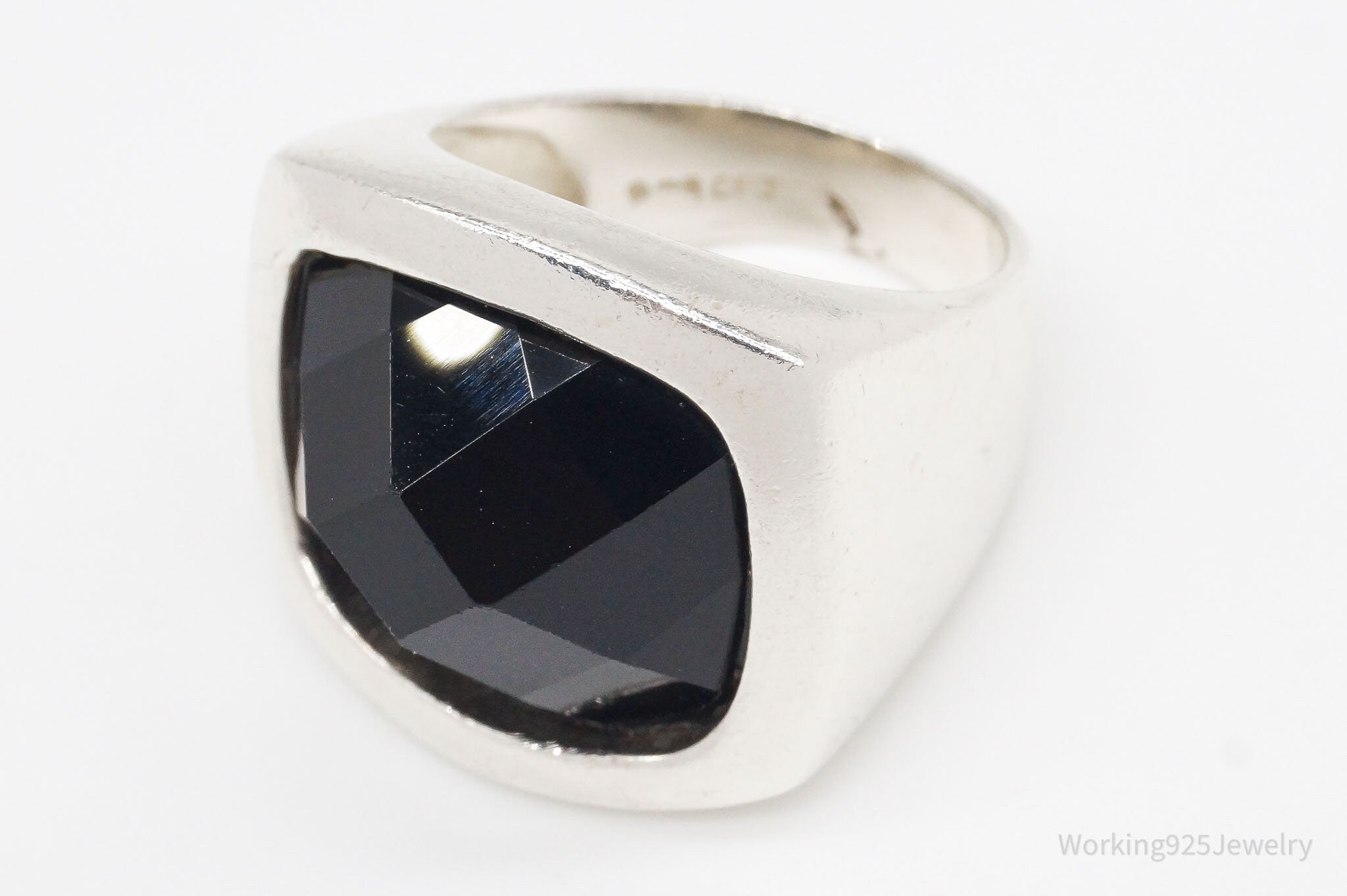 Vintage CFJ Black Onyx Sterling Silver Ring - Size 7.75