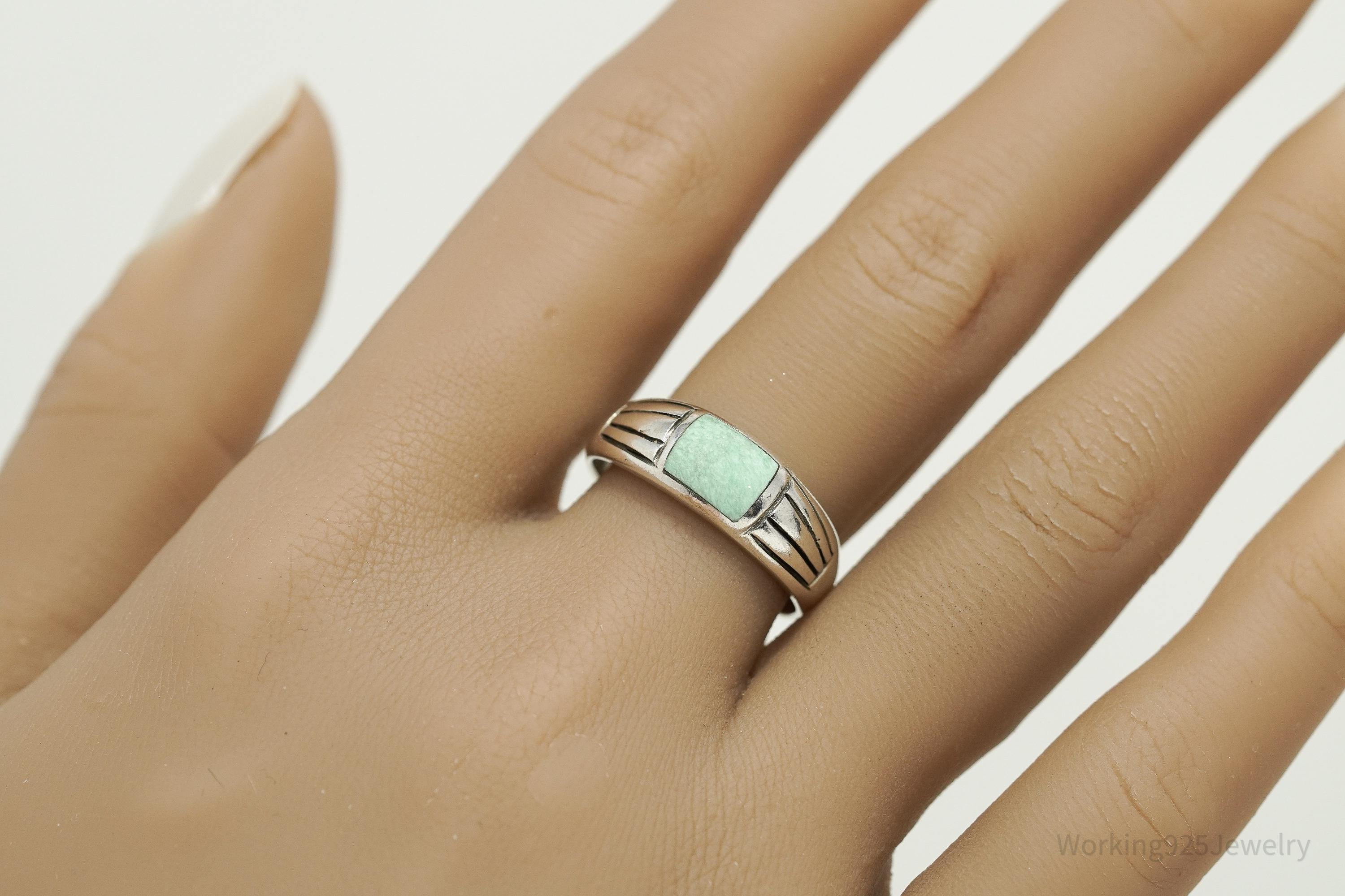 Vintage Native Anglo Carol Felley Turquoise Sterling Silver Ring - Size 9