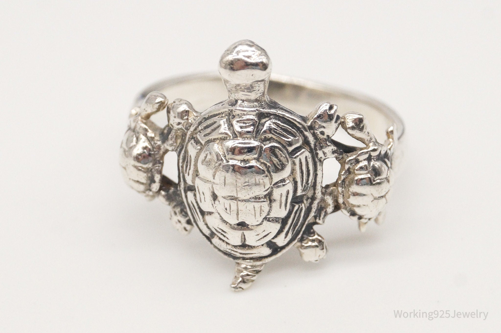 Vintage Sea Turtles Sterling Silver Ring - Size 8