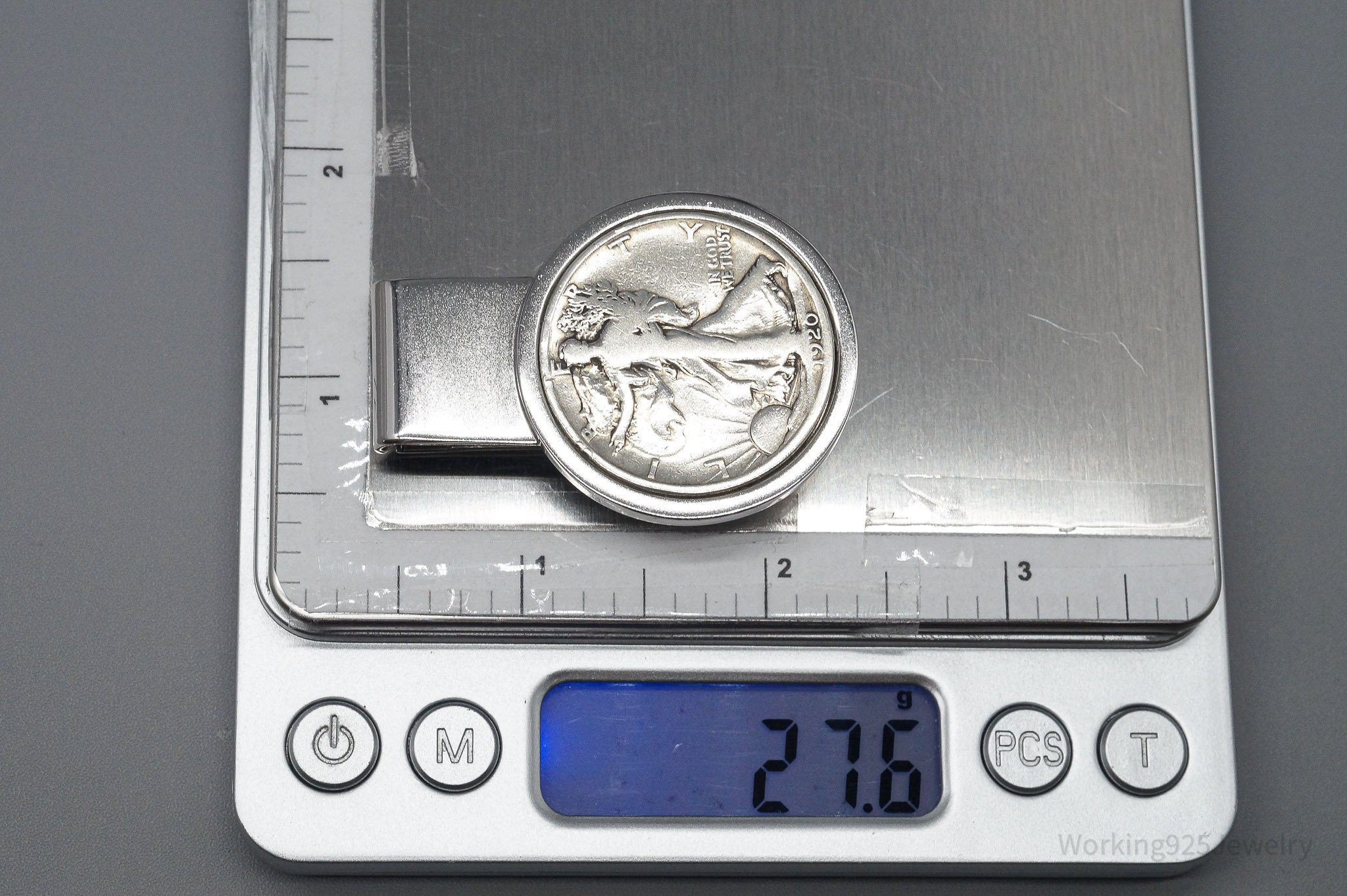 Antique Vintage 1920 Walking Liberty Half Dollar Silver Coin St. Steel Money Clip