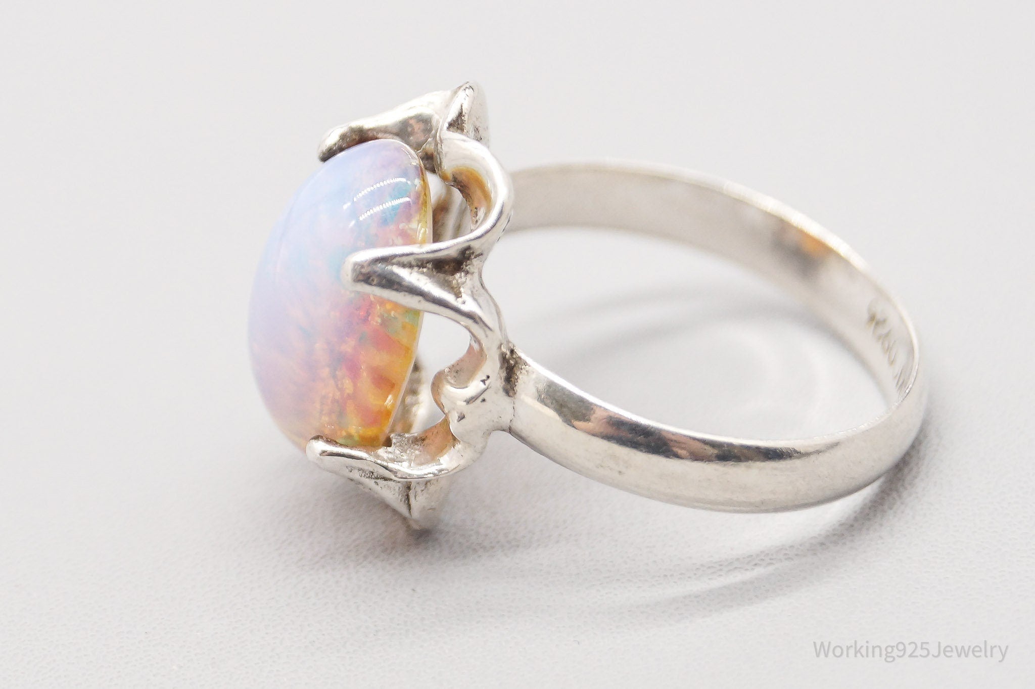 Vintage Mexico Faux Opal Modernist Style Sterling Silver Ring - Size 8.5