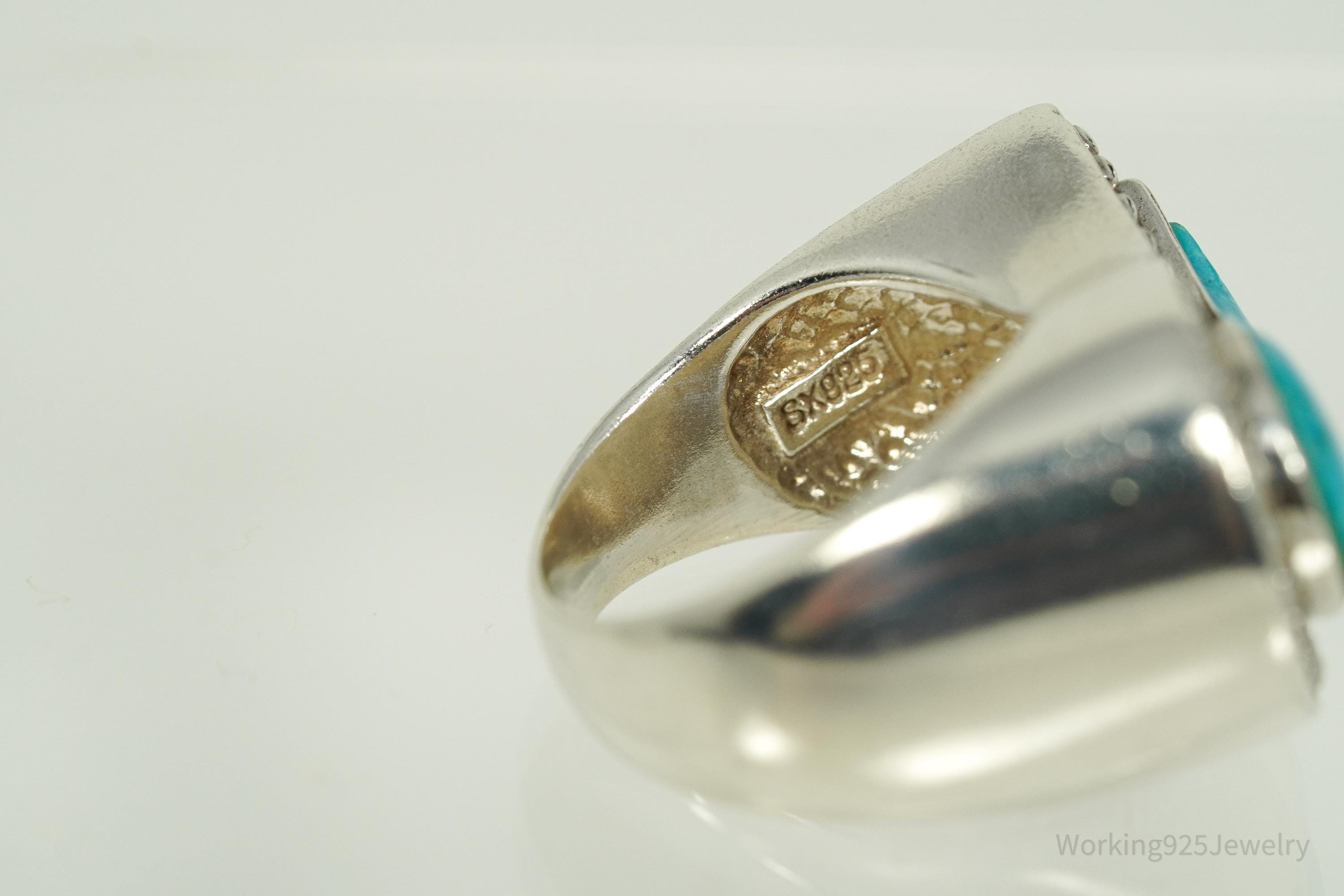 Vintage Designer SX Turquoise Paisley Sterling Silver Ring - Size 6.25