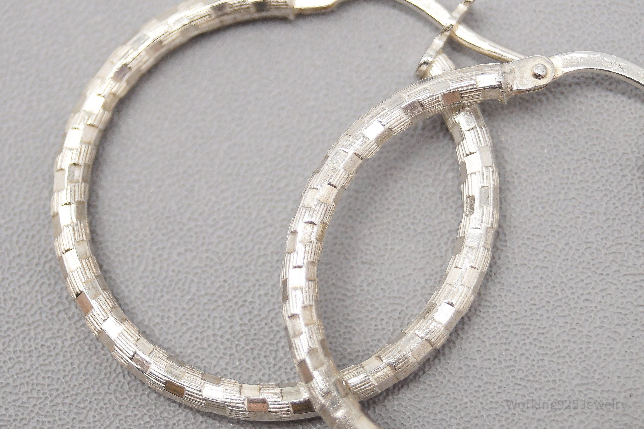 Vintage Textured Sterling Silver Hoop Earrings