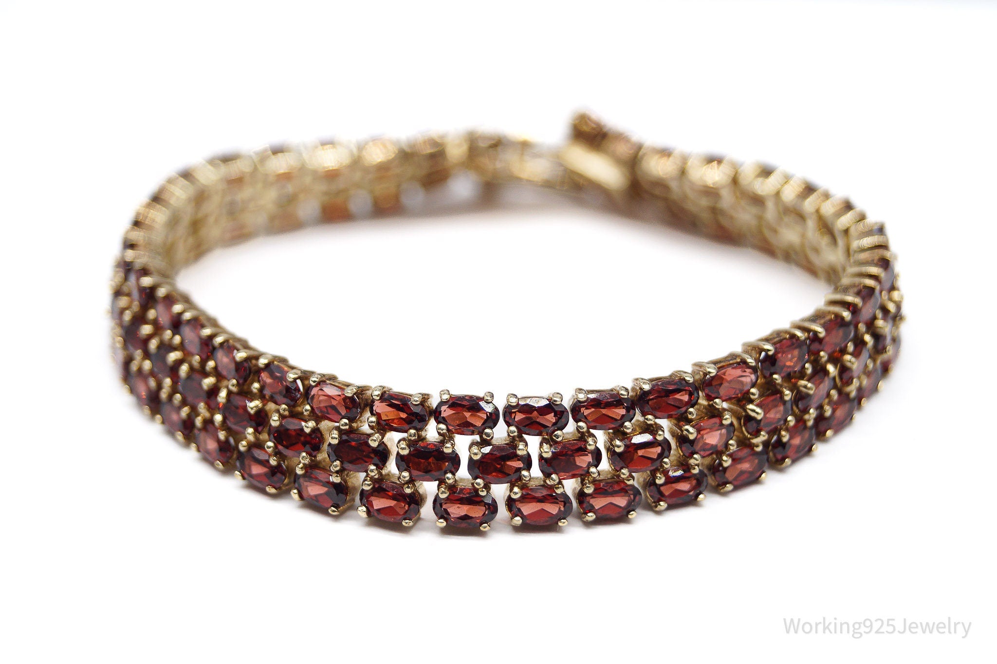 Vintage SETA Garnet Gold Over Sterling Silver Bracelet 7.75"