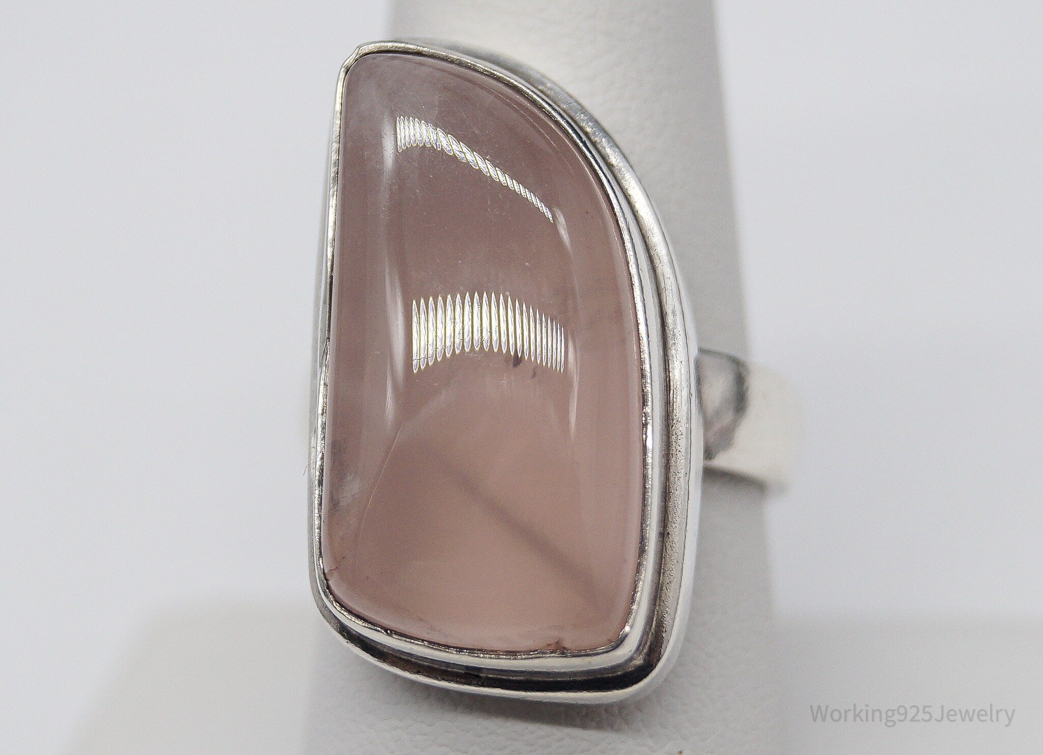 Vintage Large Pink Chalcedony Sterling Silver Ring - Size 8.75