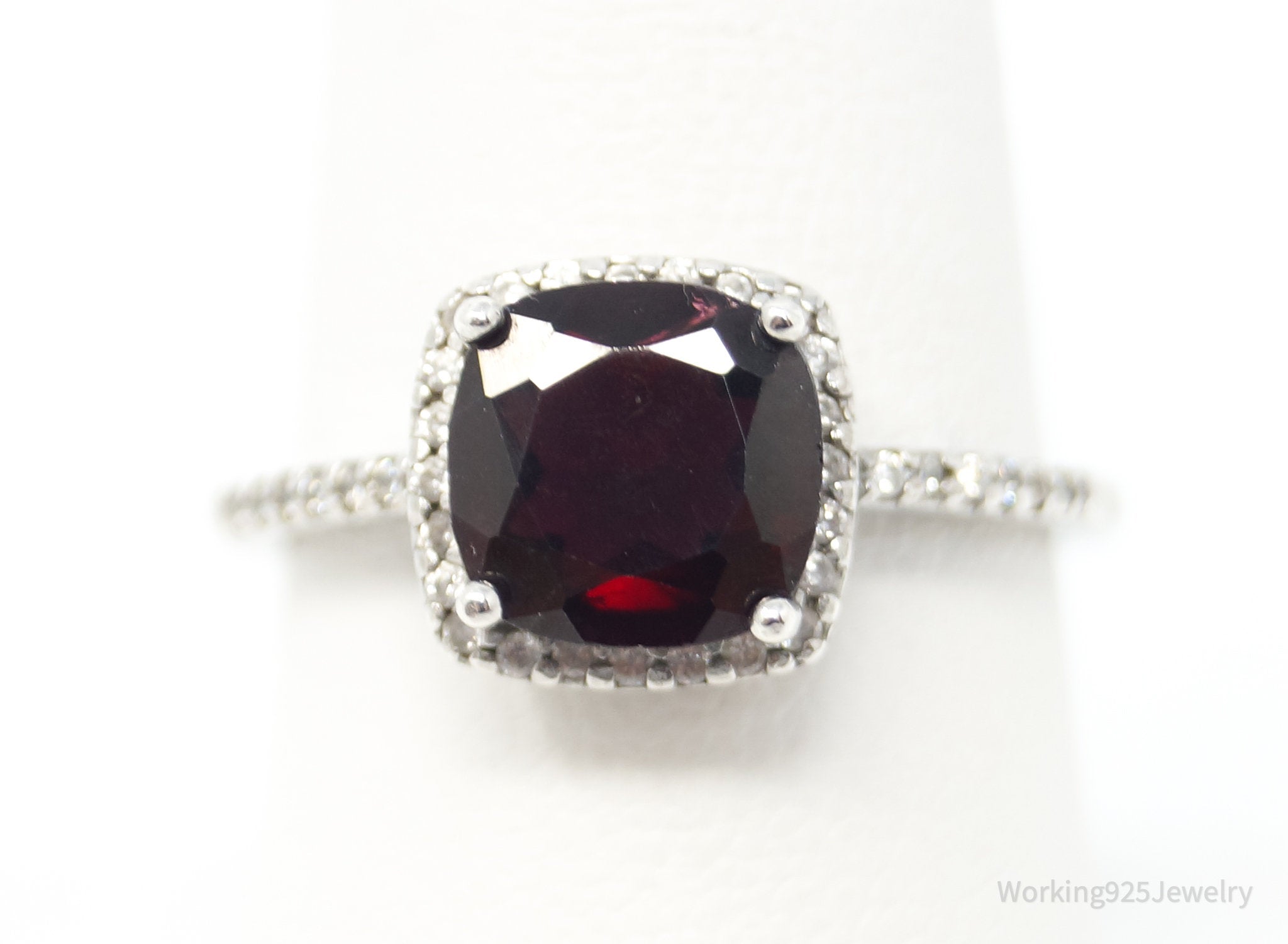 Vtg Designer FAS Garnet CZ Statement Ring Sterling Silver - Size 8