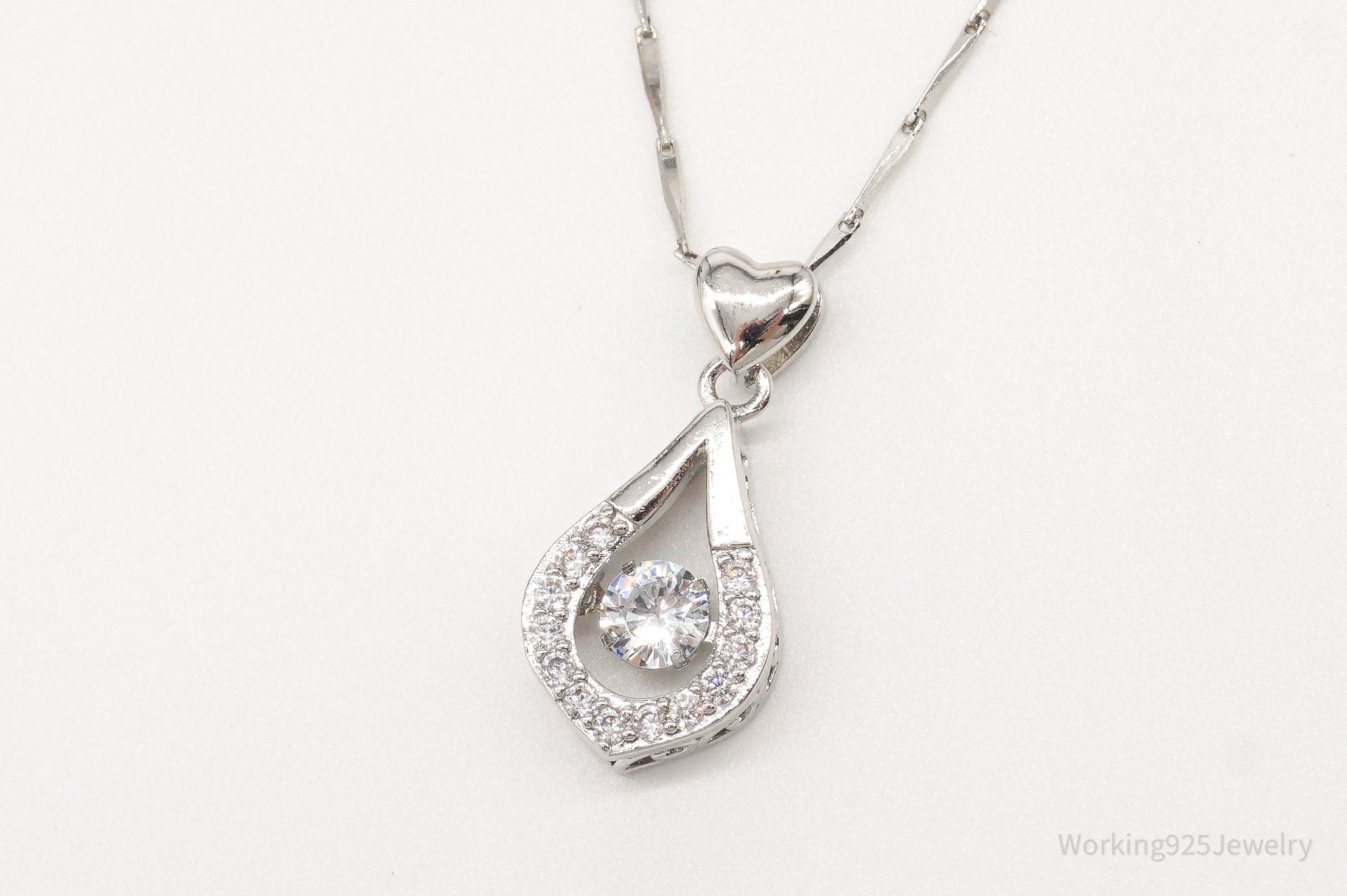 Vintage Cubic Zirconia Art Deco Sterling Silver Necklace